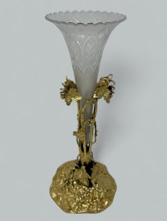 Antique French Baccarat style Ormolu Trumpet Cornet Vase Urn Centerpiece 19th Ct