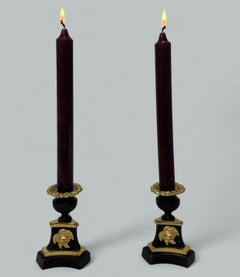 Antique French Pair Regency Gilt Bronze Dore Candlesticks Candelabra 1815
