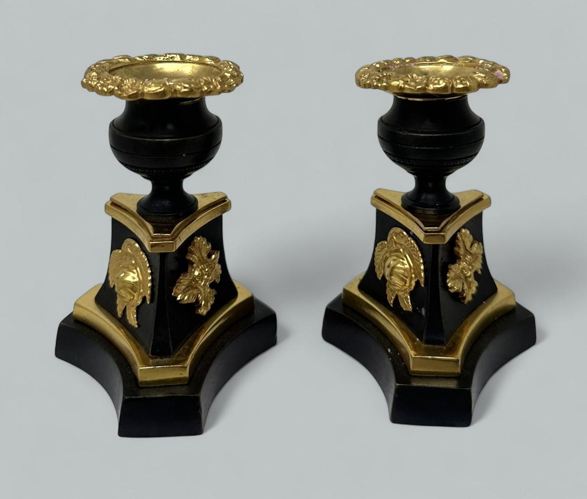 19th Century Antique French Baccarat style Ormolu Vase Centerpiece Pair Regency Candlesticks For Sale