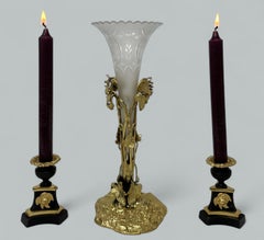 Antique French Baccarat style Ormolu Vase Centerpiece Pair Regency Candlesticks