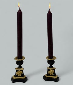 Antique French Pair Regency Gilt Bronze Dore Candlesticks Candelabra 1815