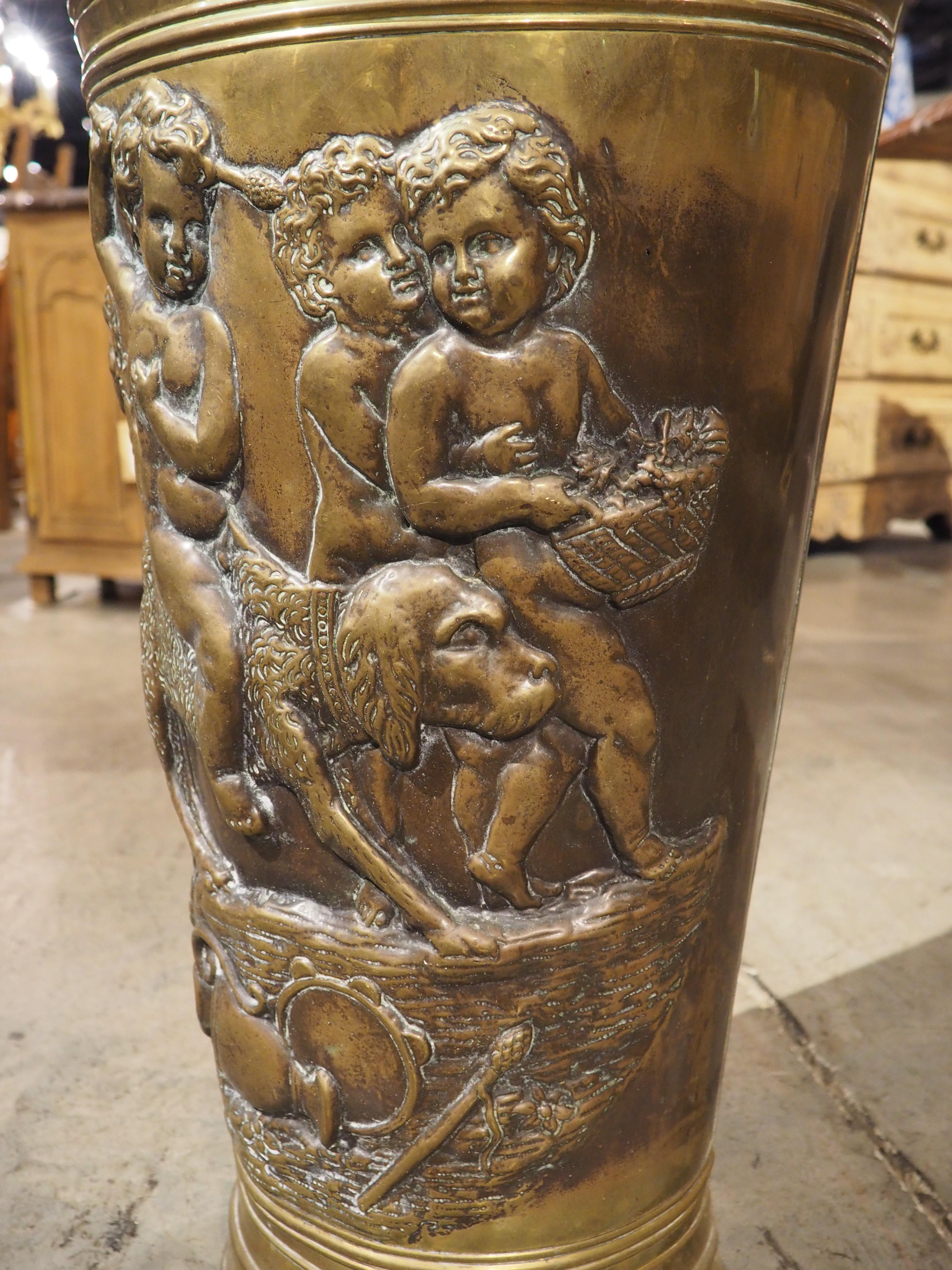 Antique French Bacchanalian Brass Repousse Umbrella Holder, Circa 1900 4
