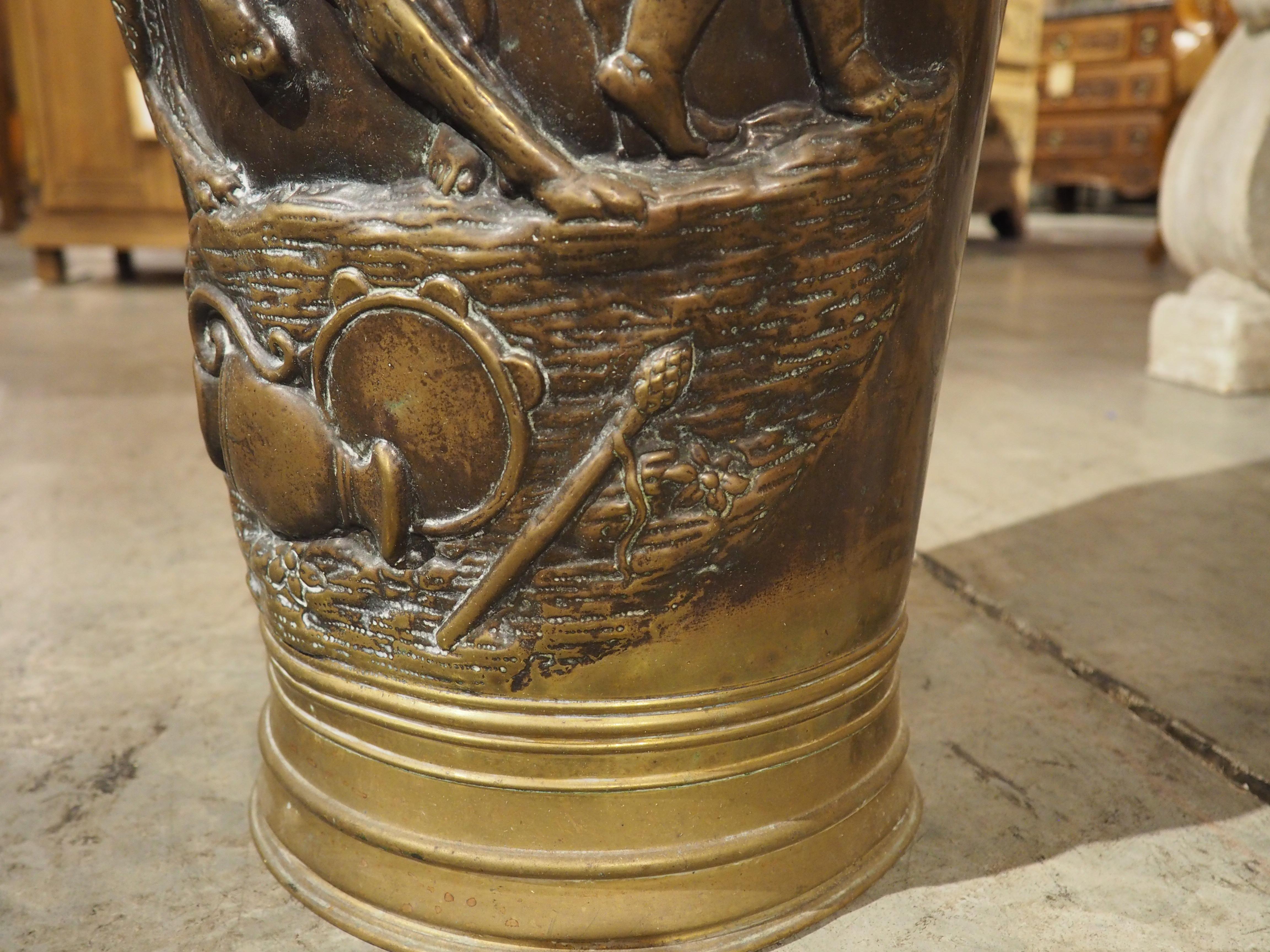Antique French Bacchanalian Brass Repousse Umbrella Holder, Circa 1900 5