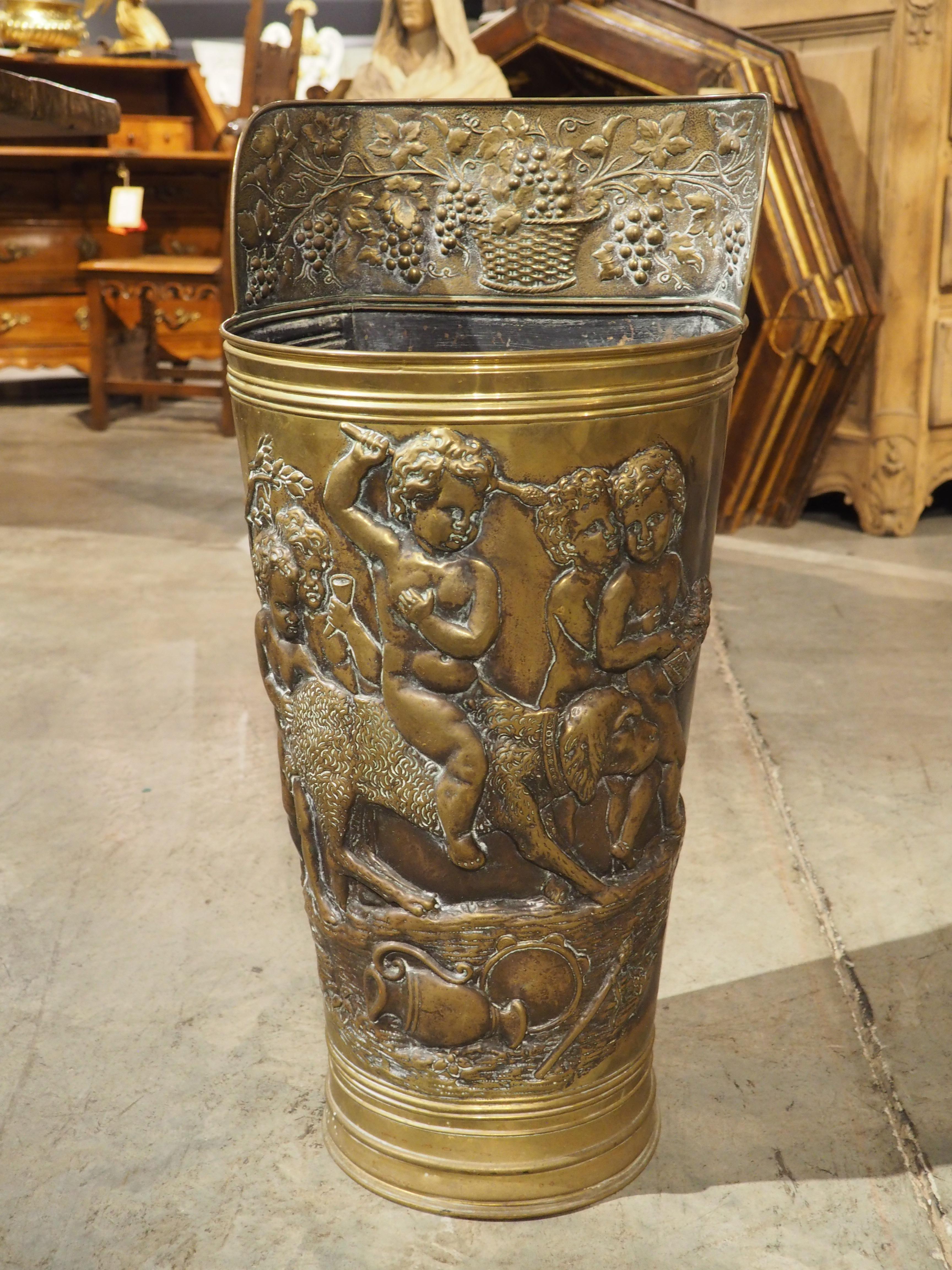 Antique French Bacchanalian Brass Repousse Umbrella Holder, Circa 1900 8