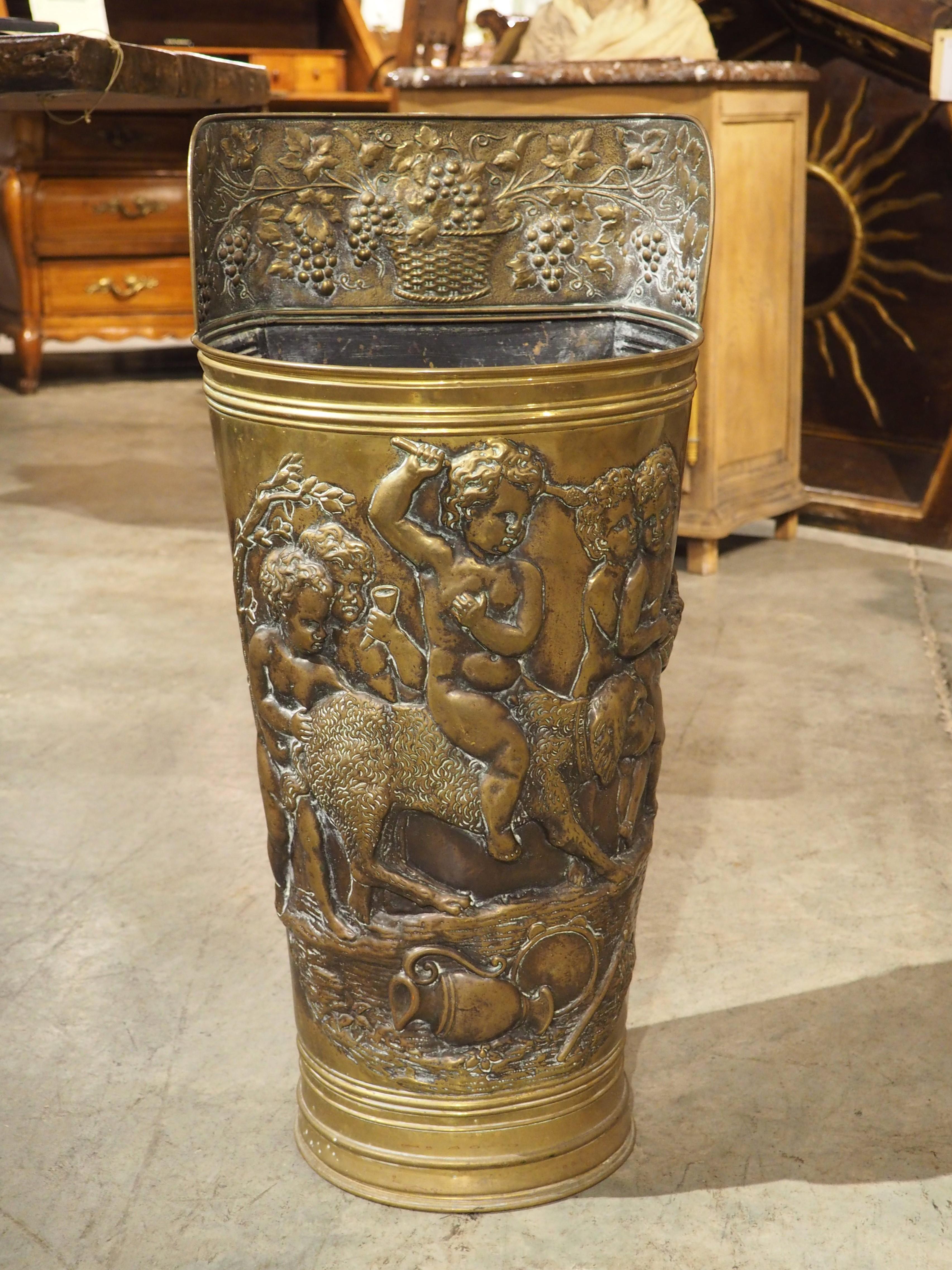 Antique French Bacchanalian Brass Repousse Umbrella Holder, Circa 1900 10