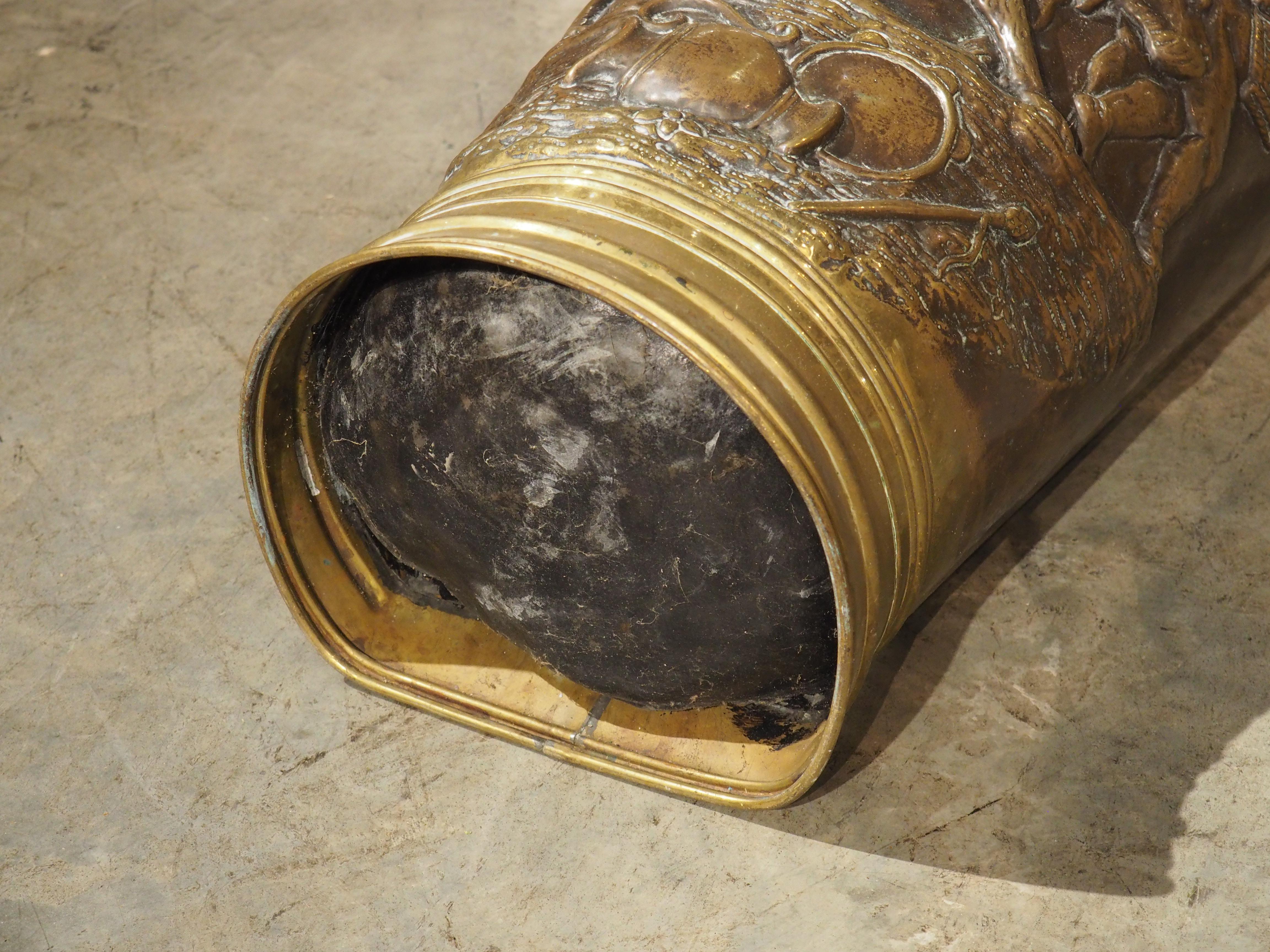 Repoussé Antique French Bacchanalian Brass Repousse Umbrella Holder, Circa 1900