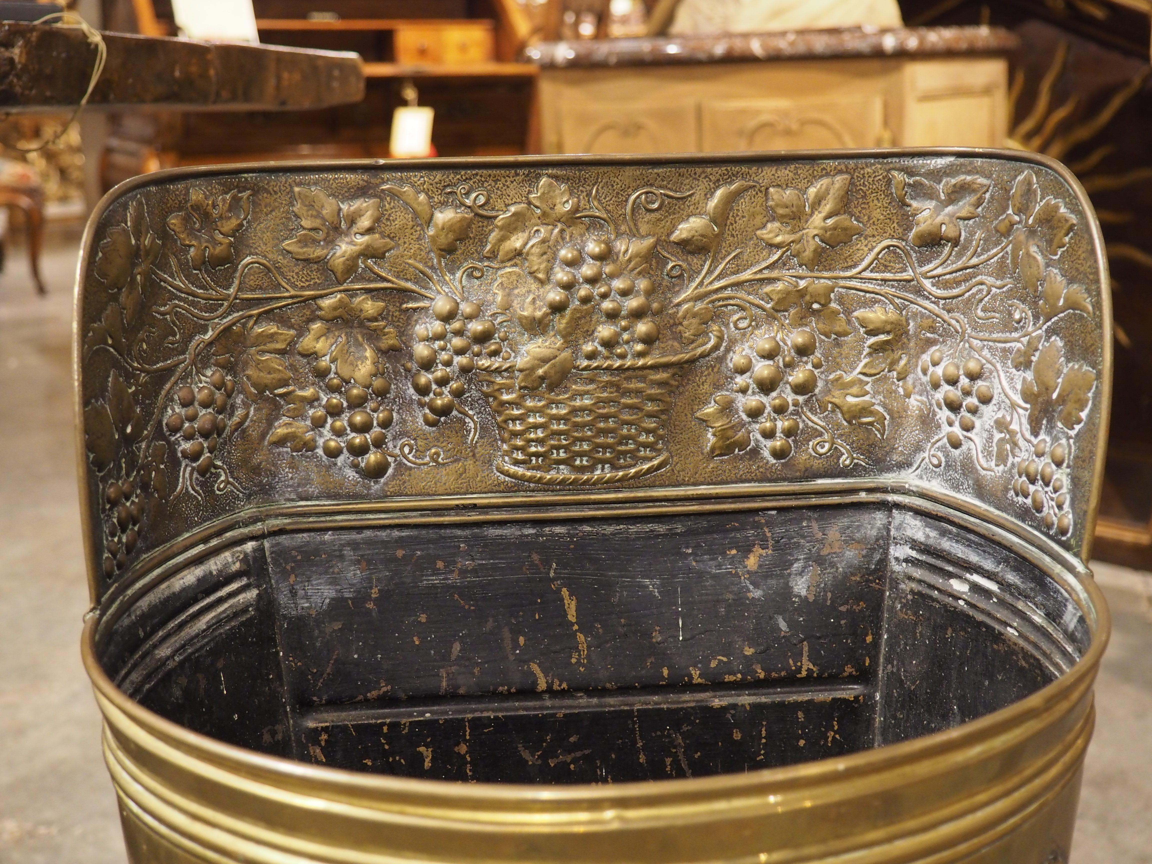 Antique French Bacchanalian Brass Repousse Umbrella Holder, Circa 1900 In Good Condition In Dallas, TX