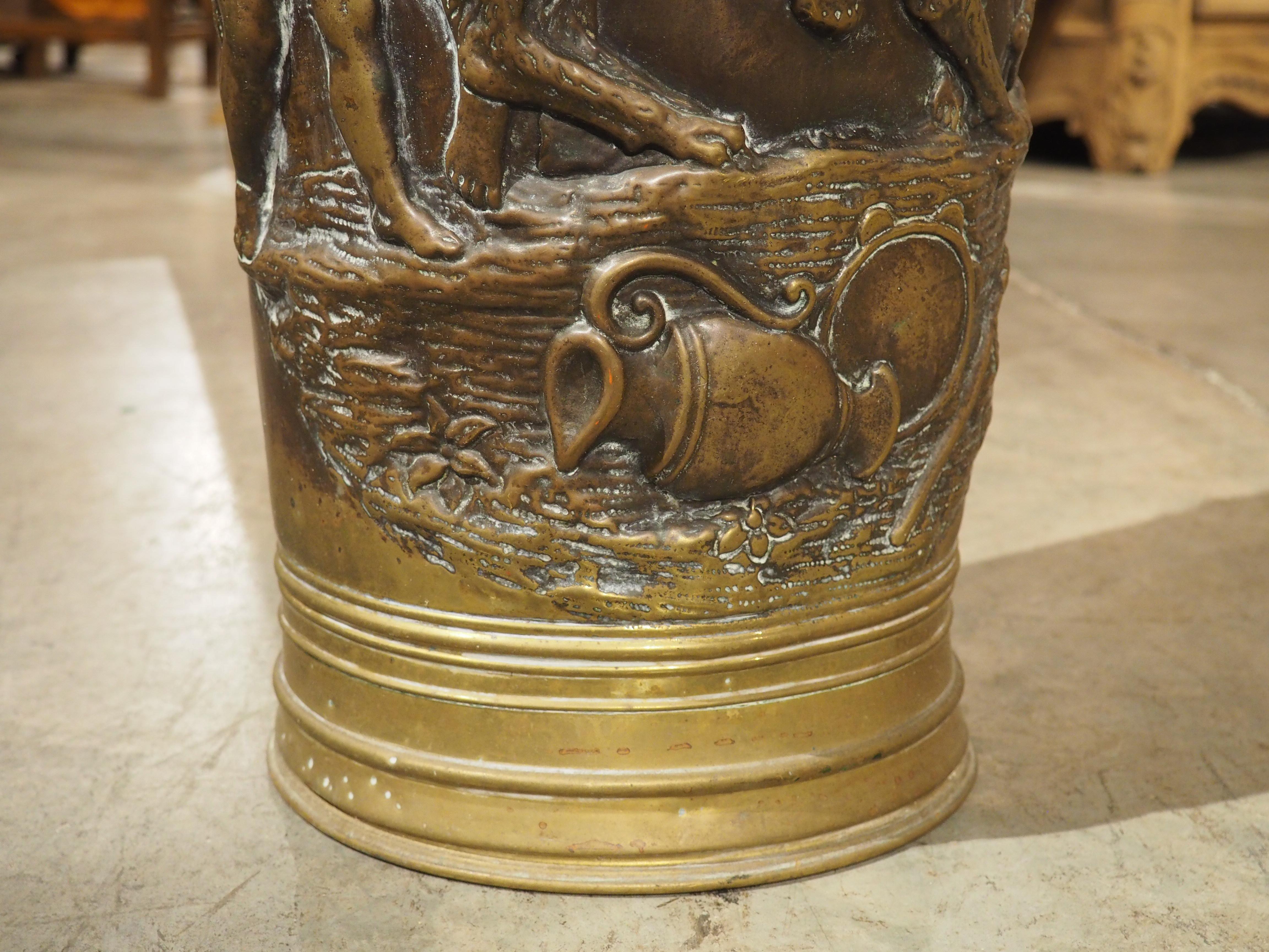Early 20th Century Antique French Bacchanalian Brass Repousse Umbrella Holder, Circa 1900