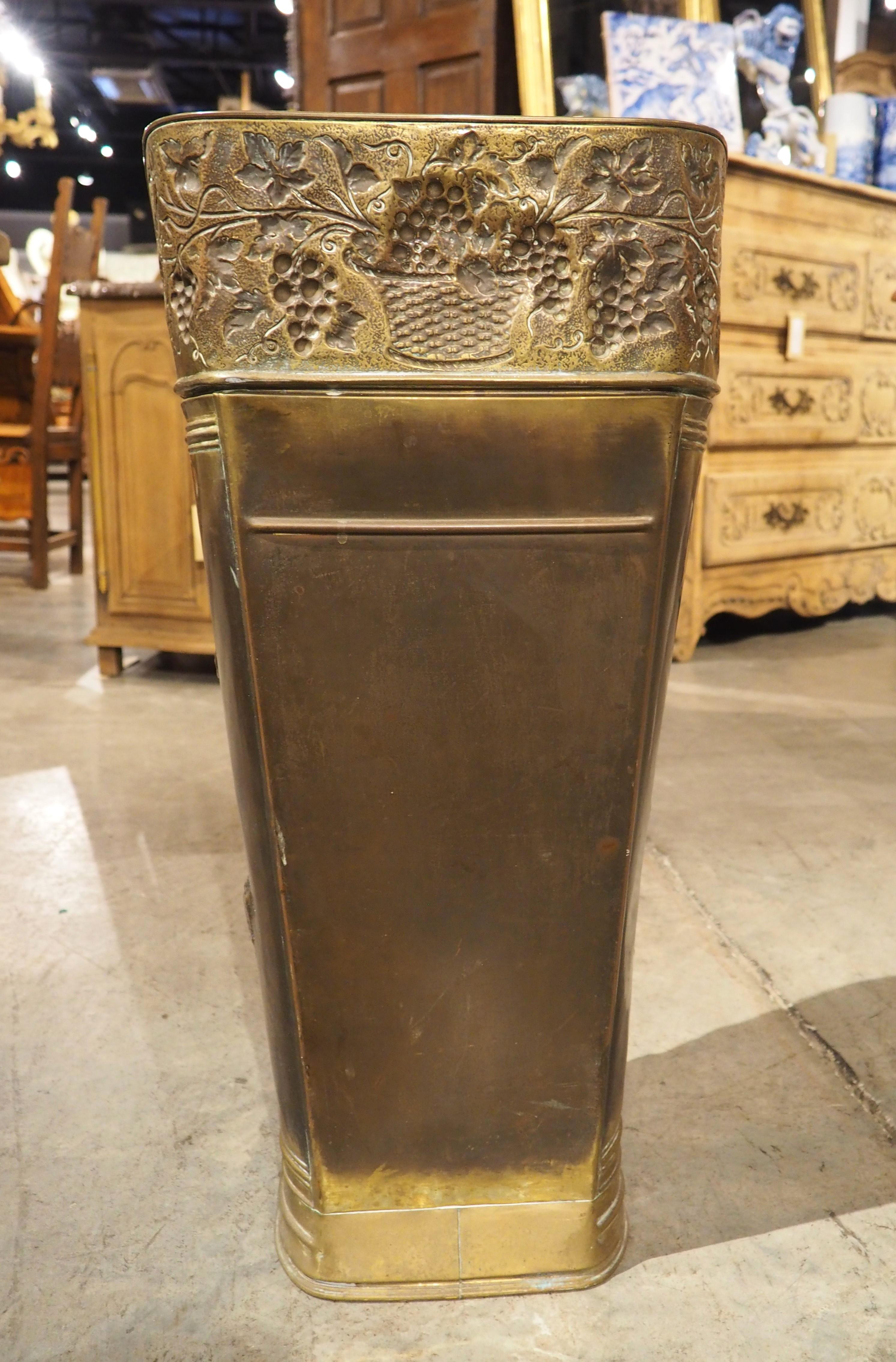 Antique French Bacchanalian Brass Repousse Umbrella Holder, Circa 1900 2