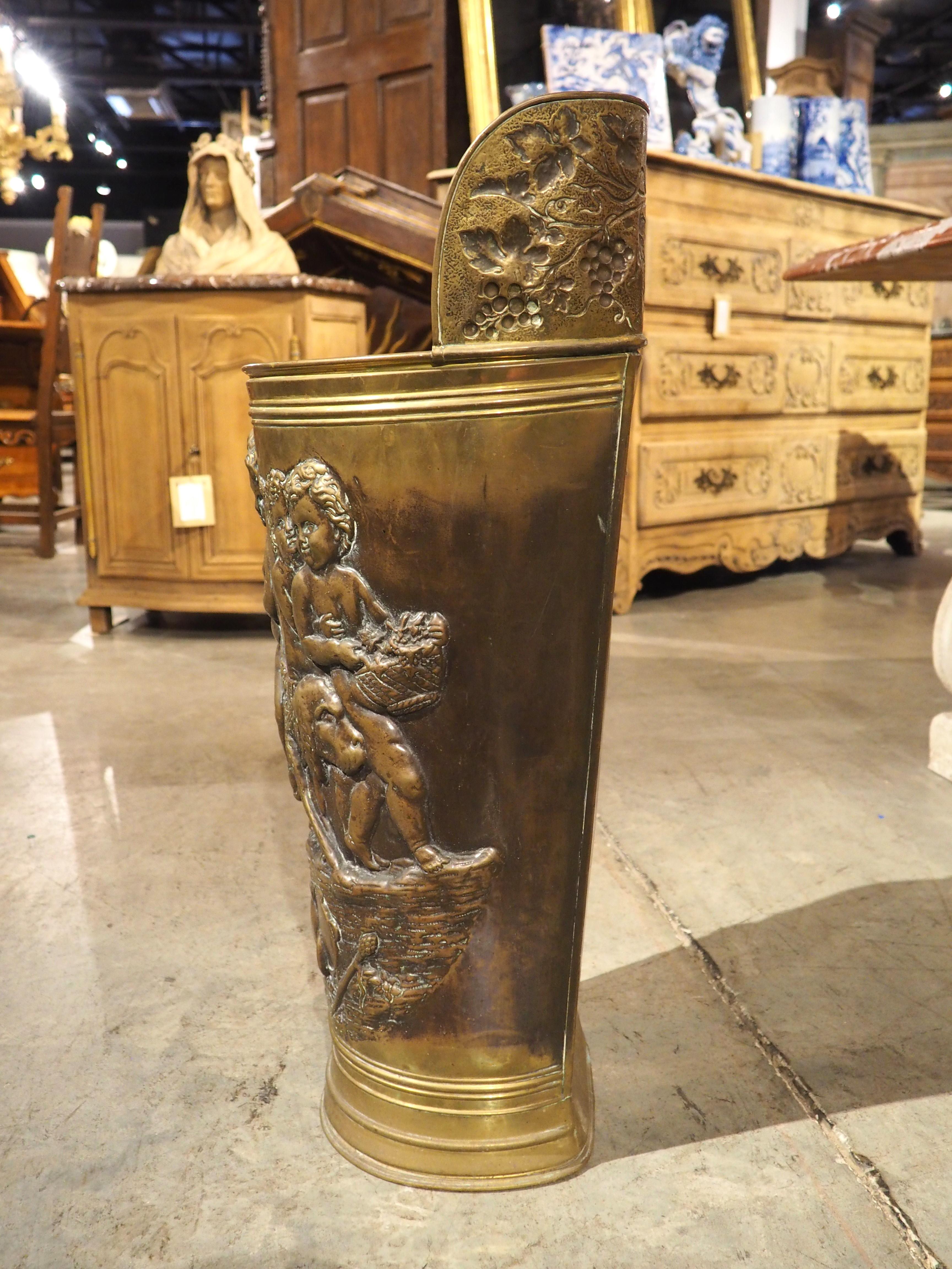 Antique French Bacchanalian Brass Repousse Umbrella Holder, Circa 1900 3