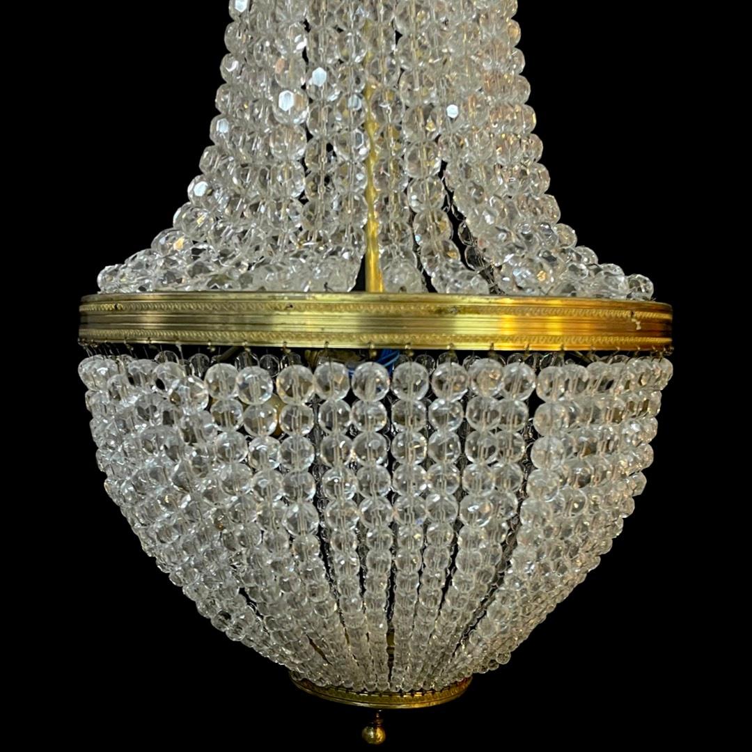 Early 20th Century Antique French Bag Crystal Chandelier 