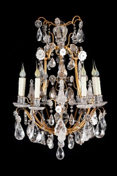 Antique French Bagues Style Ormolu Bronze & Rock Crystal Chandelier