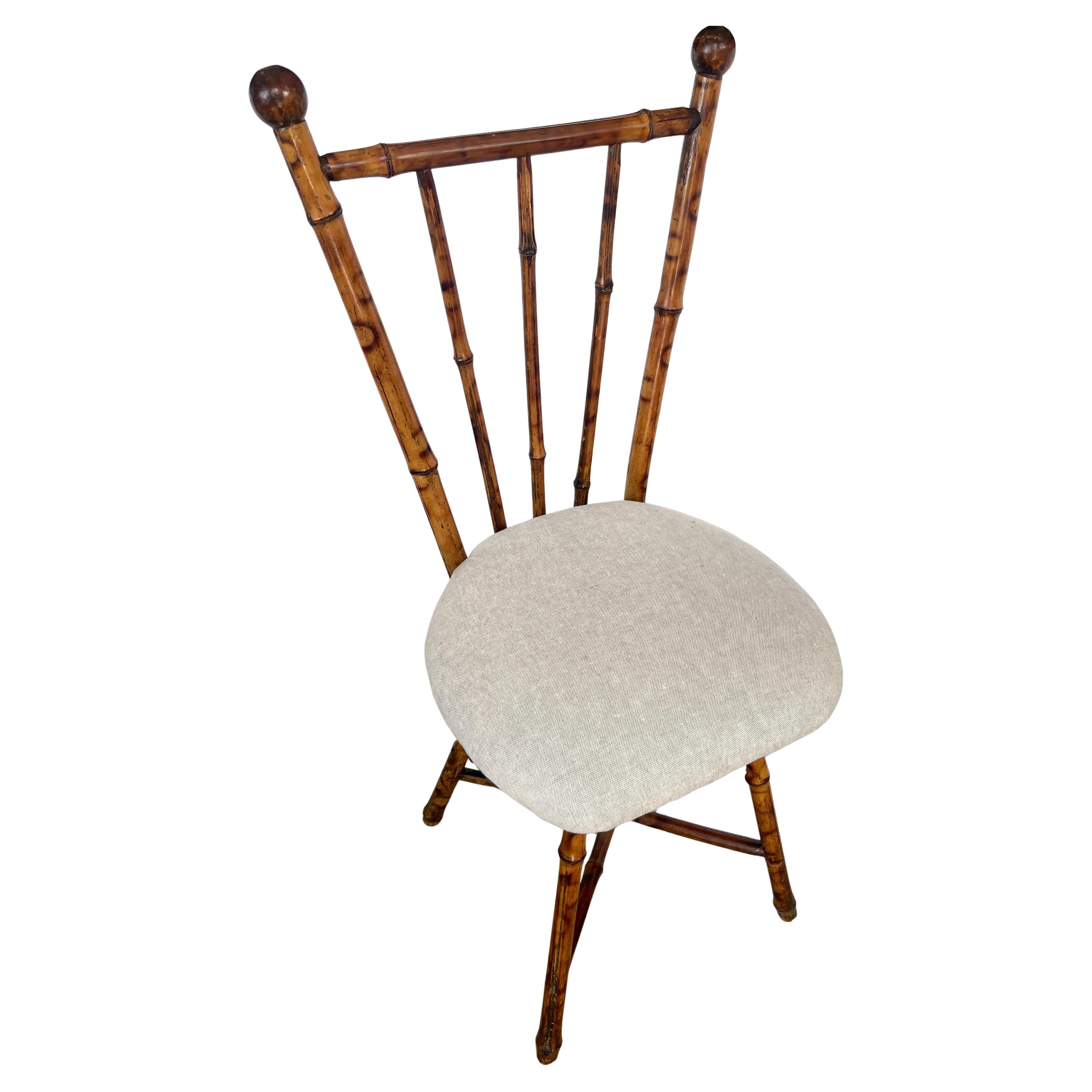 Antique French Bamboo 
Ball Upholstered Desk Chair, Late 19Th. C.