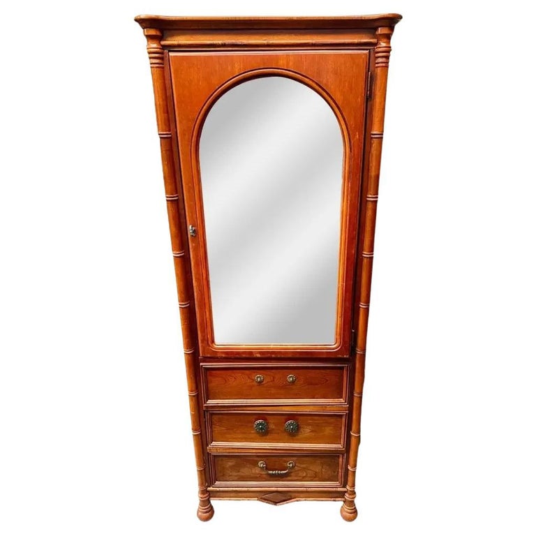 Antique French Bamboo style One Door over Three Drawers Armoire or