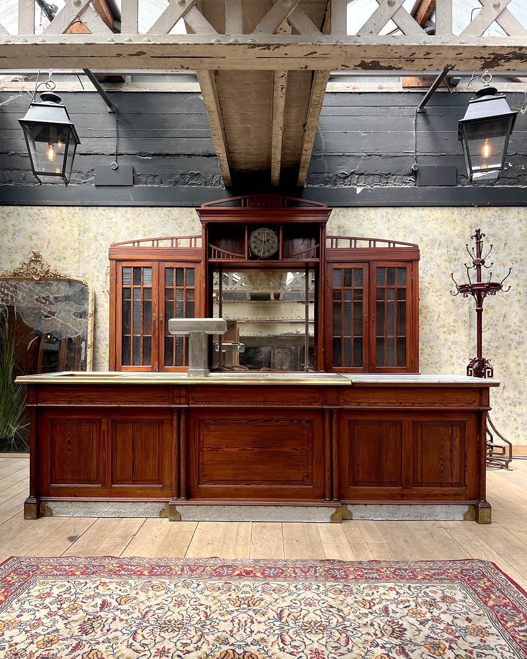 Antique French Bar Counter with Back Bar, Early 20th Century For Sale 14