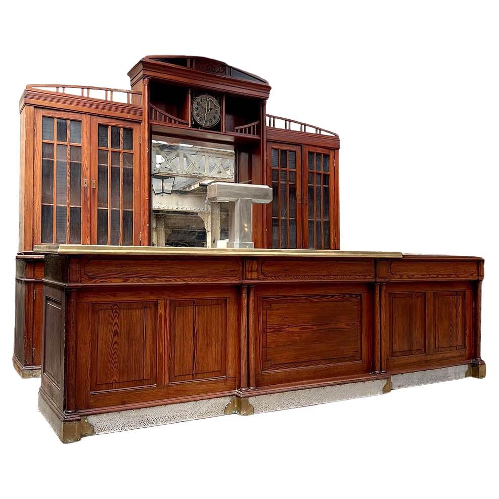Antique French Bar Counter with Back Bar, Early 20th Century For Sale