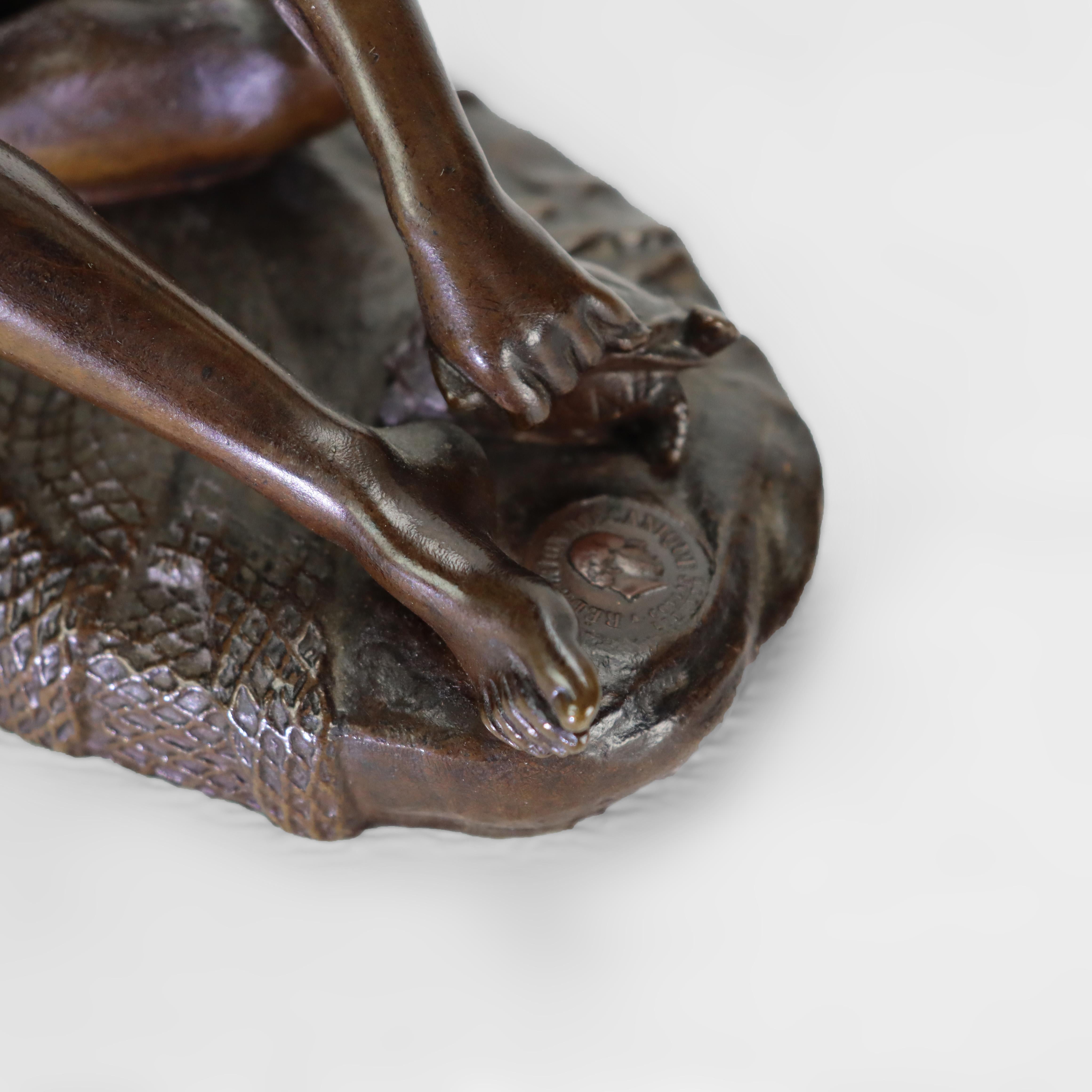 Antique French Barbedenne Fondeur Bronze Figure “Neopolitan Fisherboy” C1890 In Good Condition For Sale In Big Flats, NY