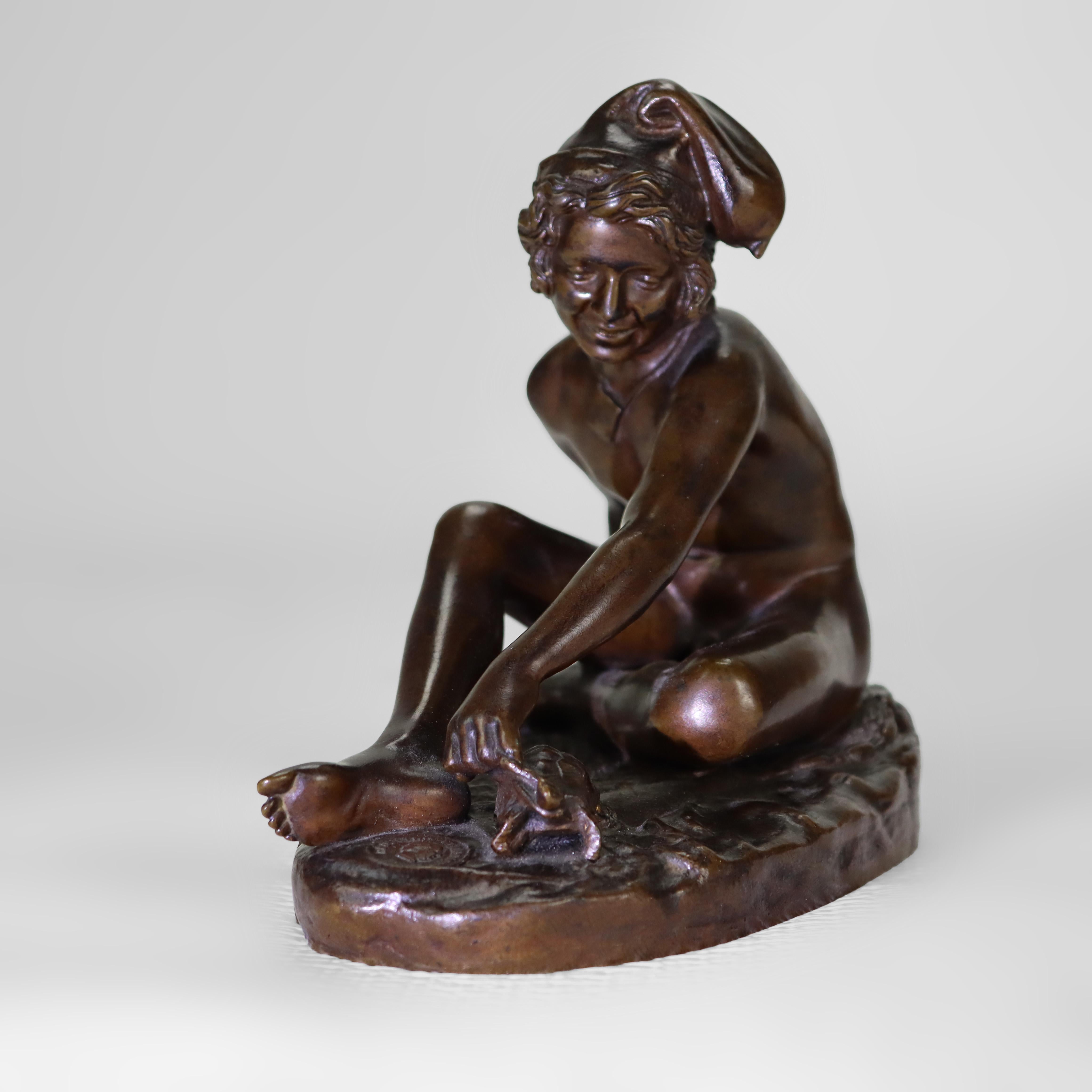 Antique French Barbedenne Fondeur Bronze Figure “Neopolitan Fisherboy” C1890 For Sale 1
