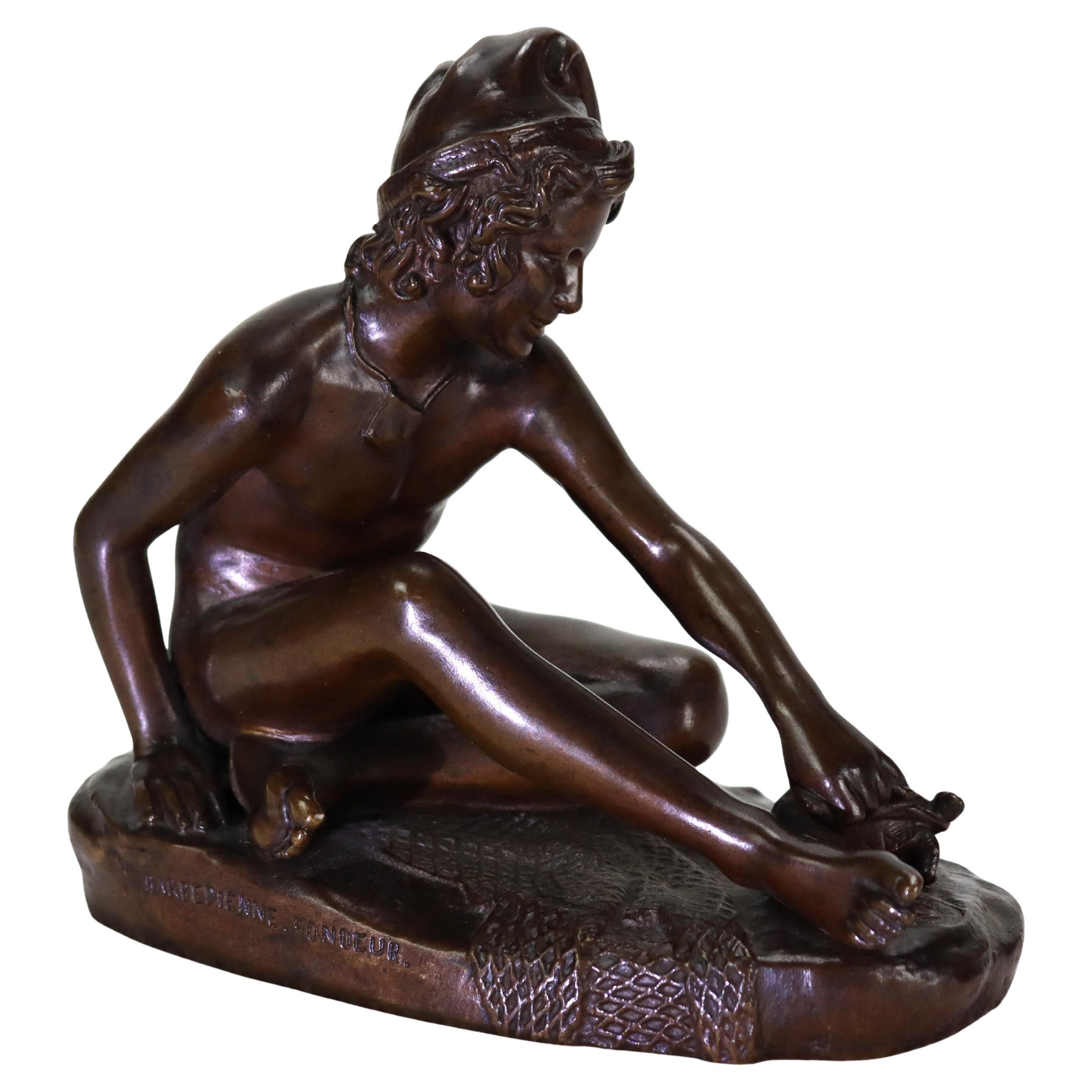 Antique French Barbedenne Fondeur Bronze Figure “Neopolitan Fisherboy” C1890