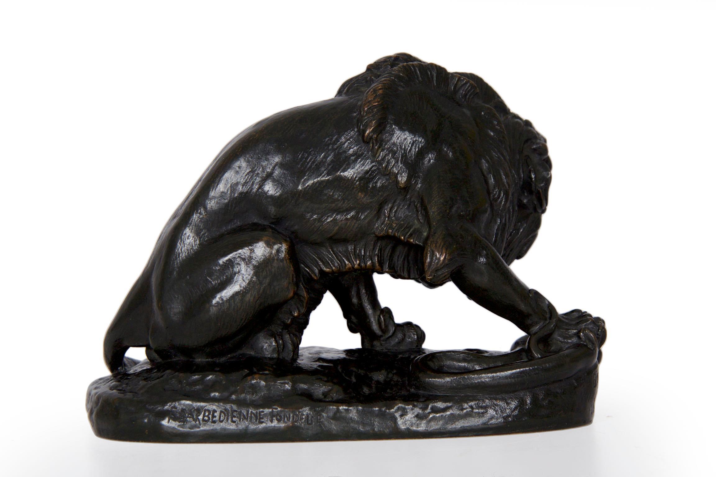 Antique French Barbedienne Bronze Sculpture “Lion au Serpent” after Antoine-Loui 7