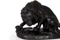 Sculpture Barbedienne ancienne en bronze "Lion au Serpent" d'après Antoine-Loui