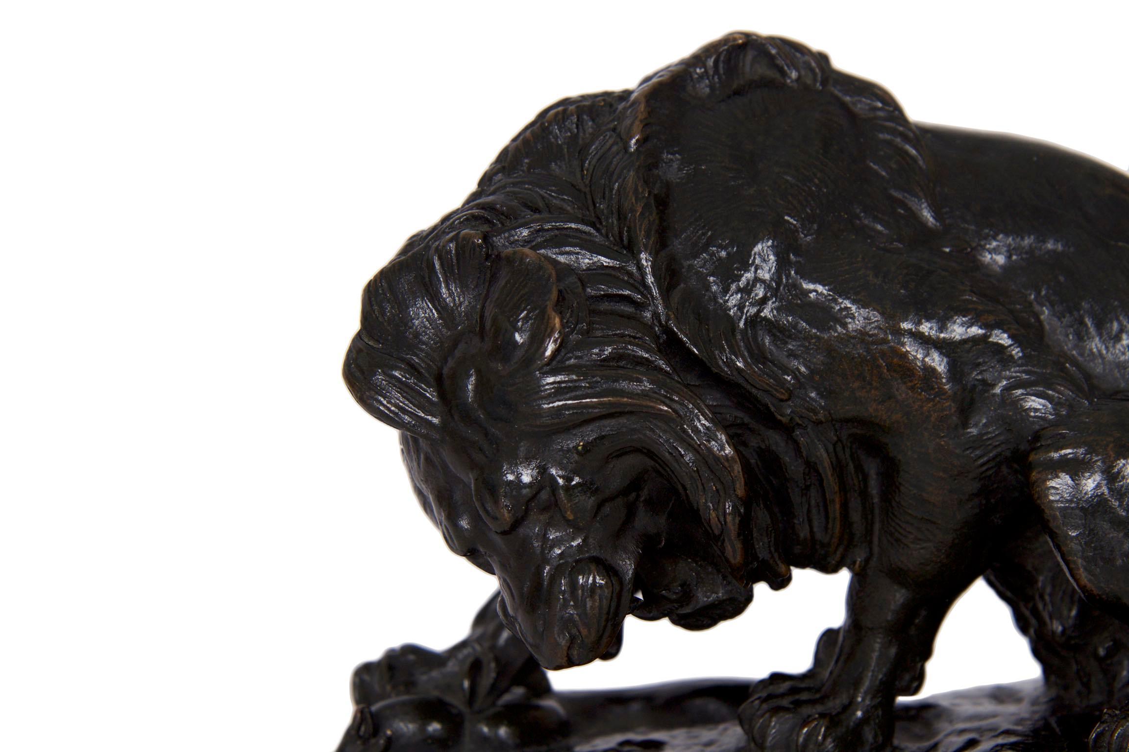 Antique French Barbedienne Bronze Sculpture “Lion au Serpent” after Antoine-Loui In Good Condition In Shippensburg, PA