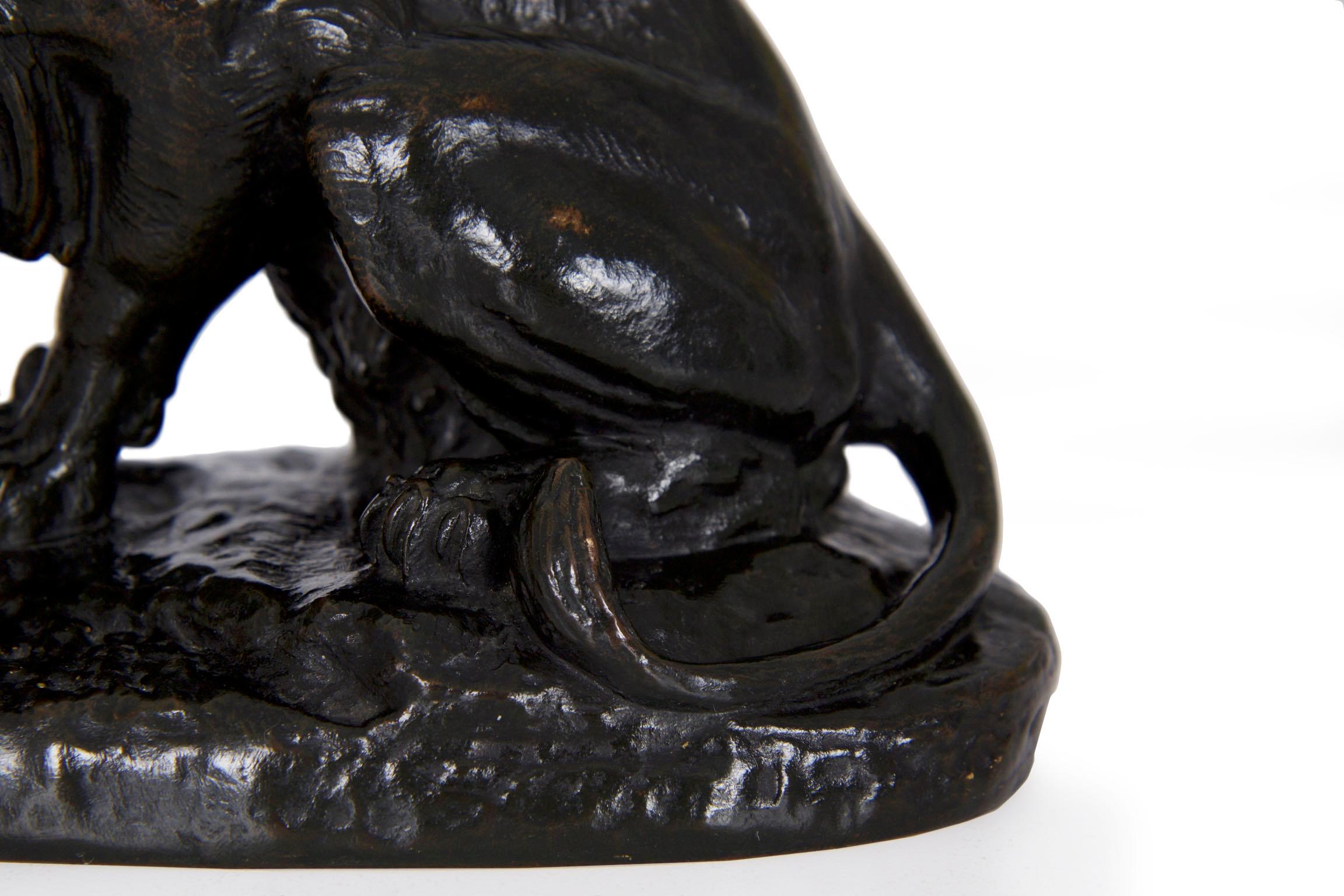 Antique French Barbedienne Bronze Sculpture “Lion au Serpent” after Antoine-Loui 1