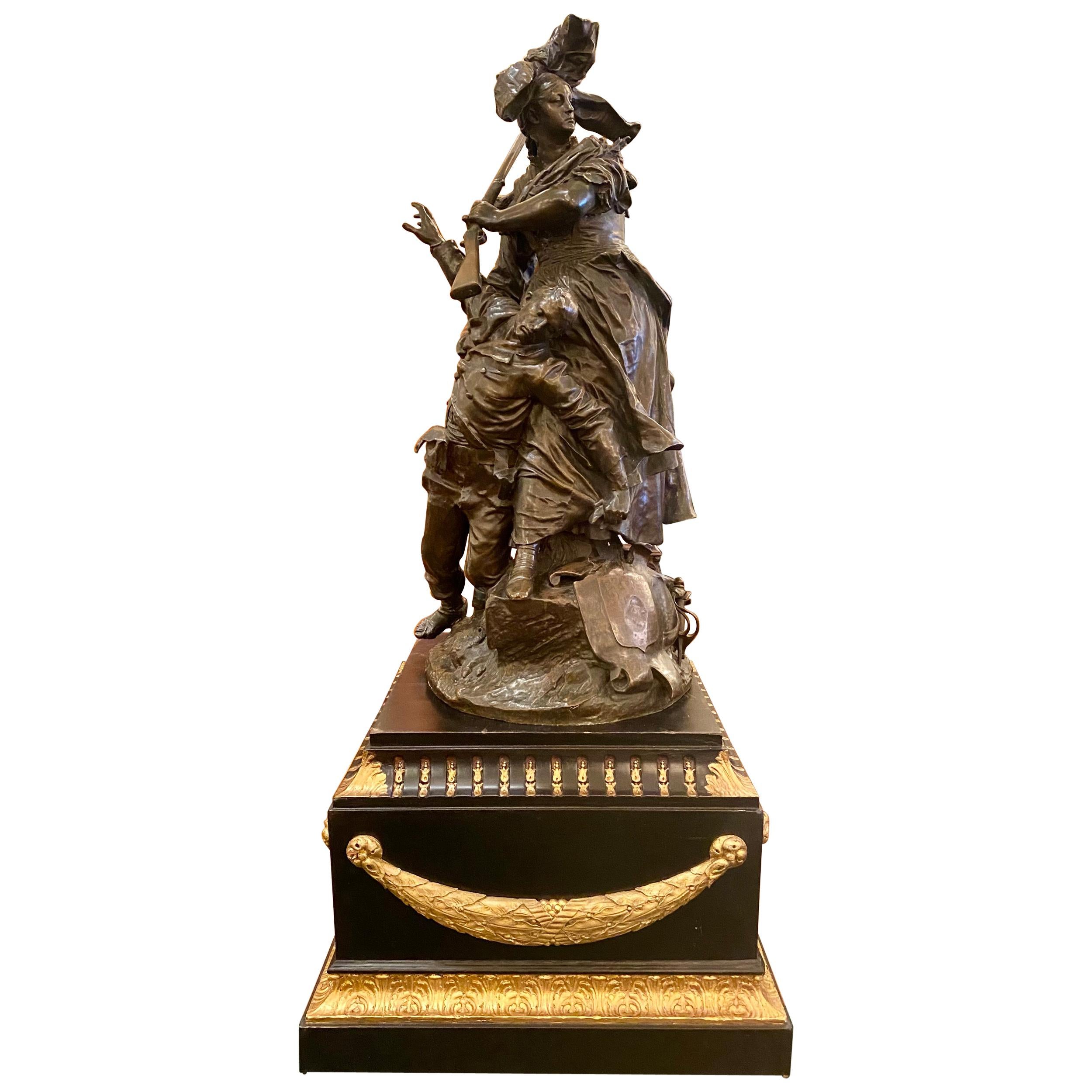 Antique French Barbedienne Bronze Sculpture "Quand Même" by Antonin Mercié, 1884