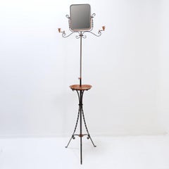 Antique French Barber Mirror, Wrought Iron, Art Nouveau Style, 1930s