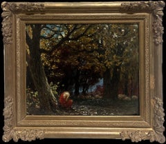 Mid 19th Century French Barbizon Woodland Oil Painting Semi Nude Figure