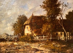 Ancienne peinture de paysage française de l'école de Barbizon, huile sur toile, par Leon Richet