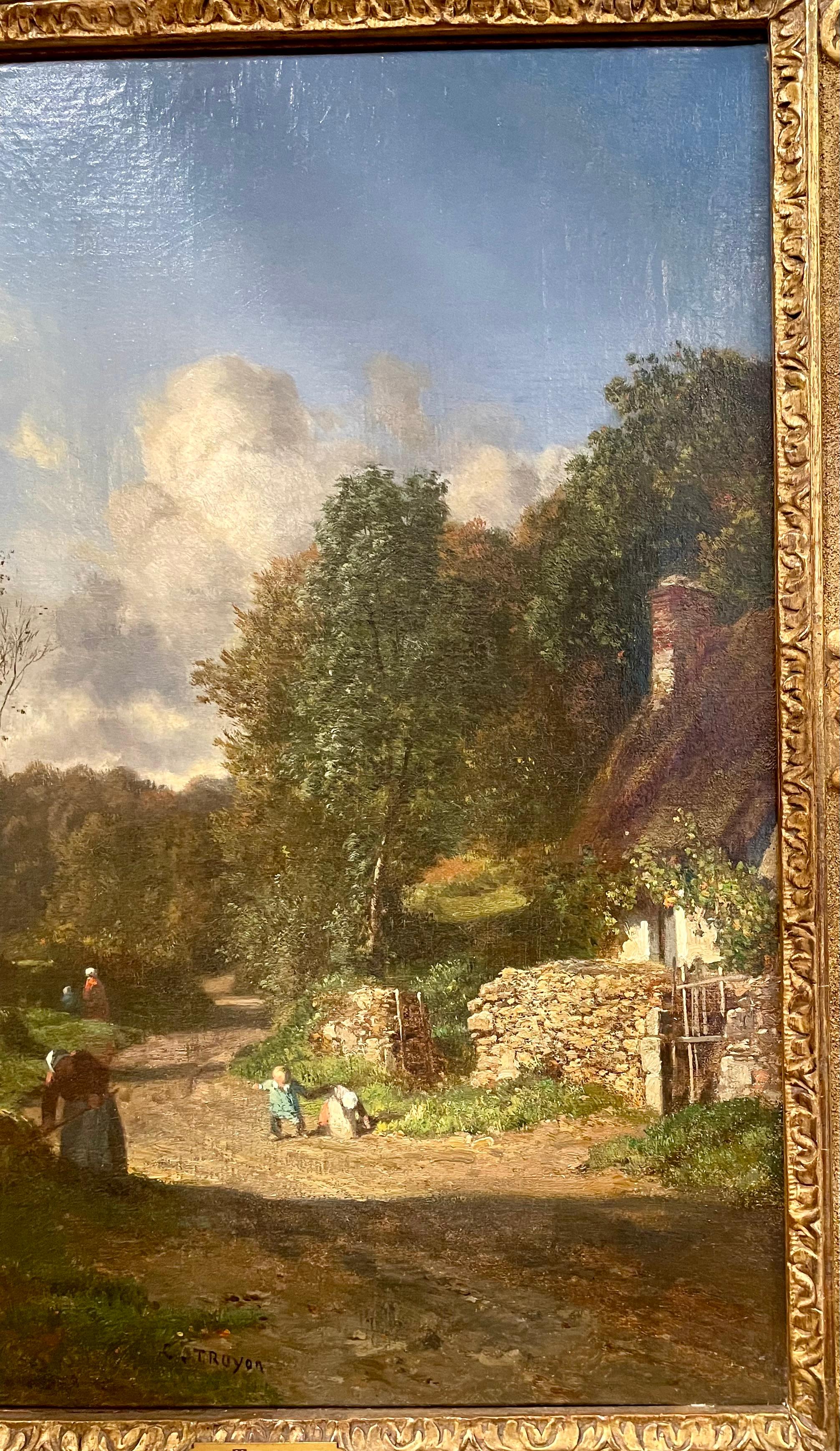 Antikes französisches Gemälde der Schule von Barbizon, Öl auf Leinwand, Gemälde von Constant Troyon. (Französisch) im Angebot