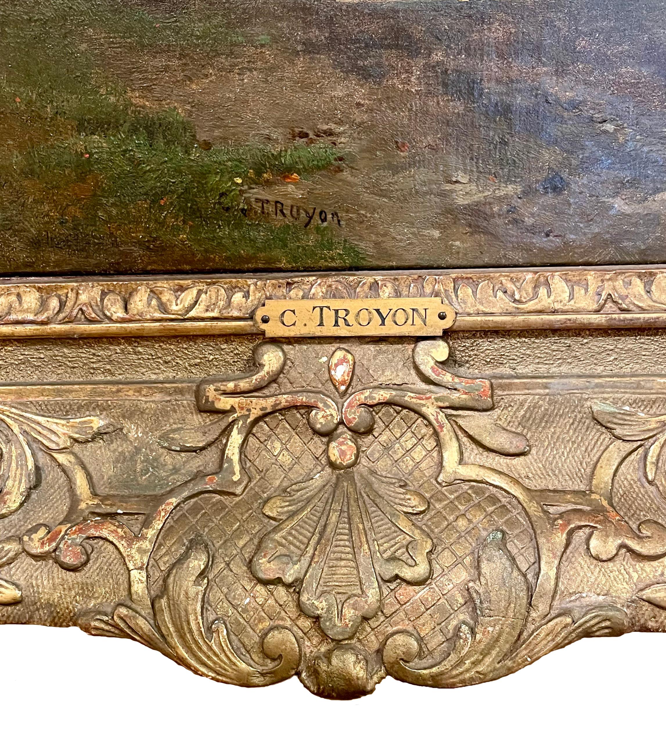 Antikes französisches Gemälde der Schule von Barbizon, Öl auf Leinwand, Gemälde von Constant Troyon. (19. Jahrhundert) im Angebot