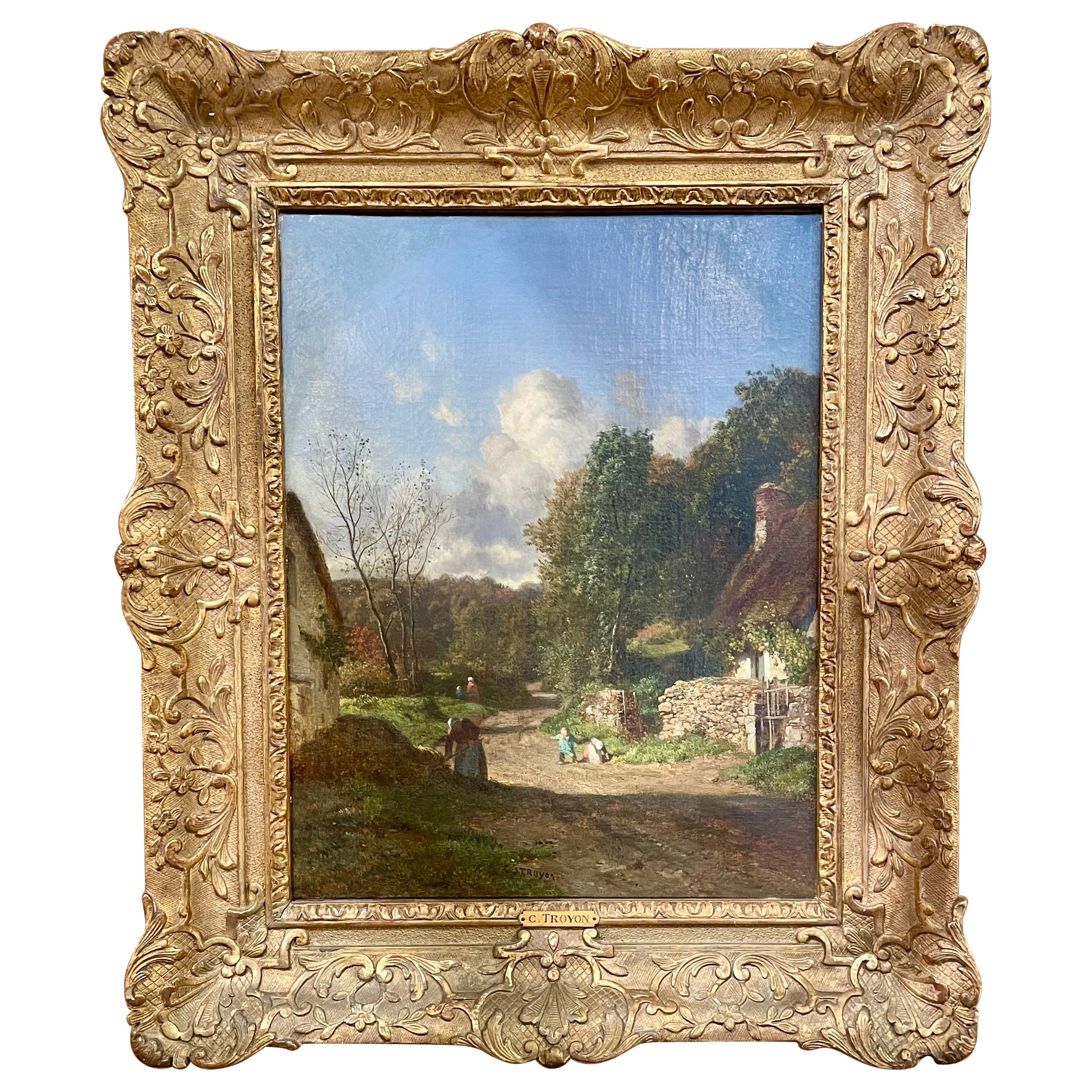 Ancienne peinture sur toile de l'école de Barbizon, France, par Constant Troyon.