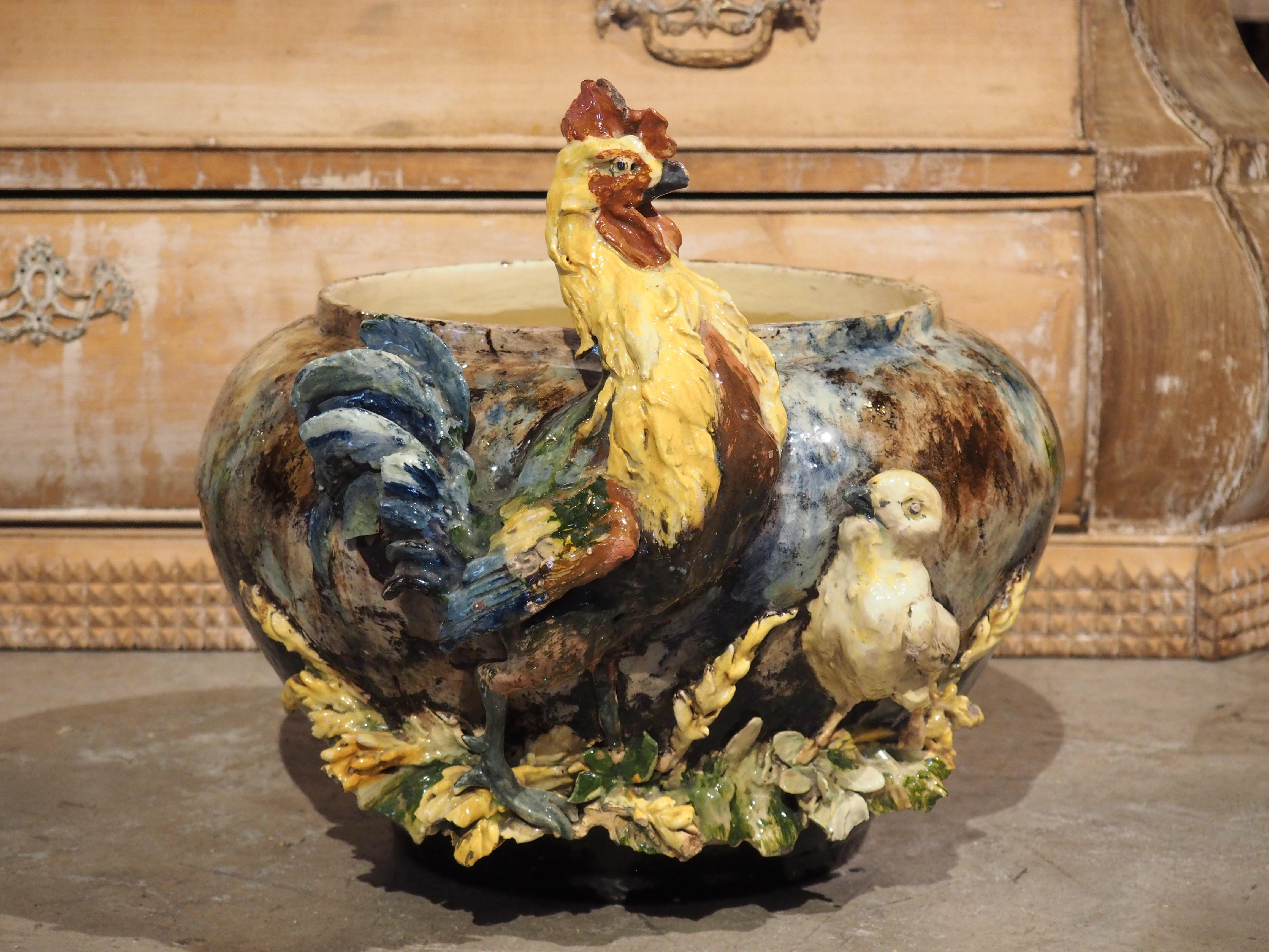 XIXe siècle Cache-pot Barbotine français ancien, 