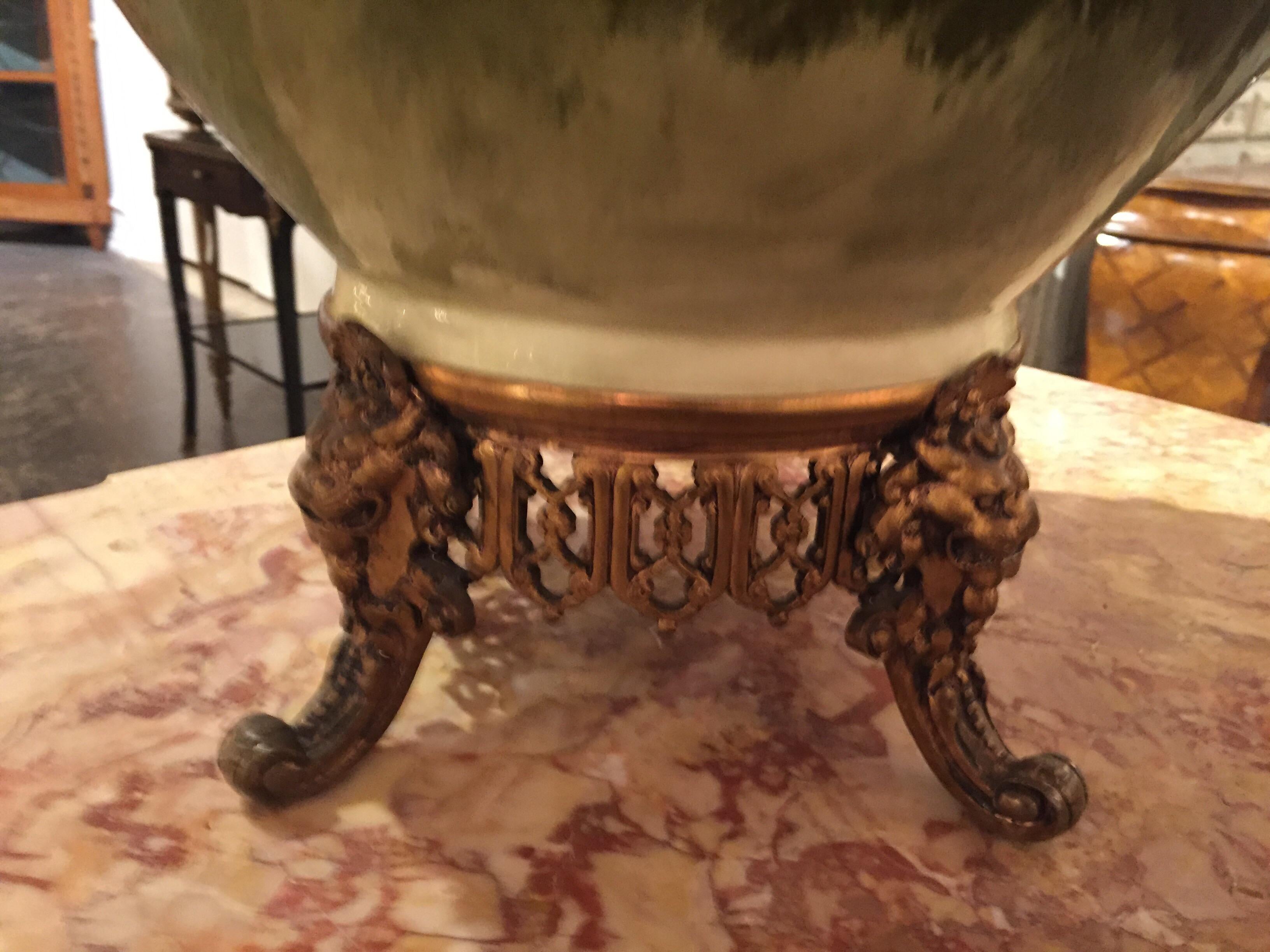 Ormolu Antique French Barbotine Vase with Ormolo