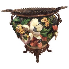 Antique French Barbotine Vase with Ormolo