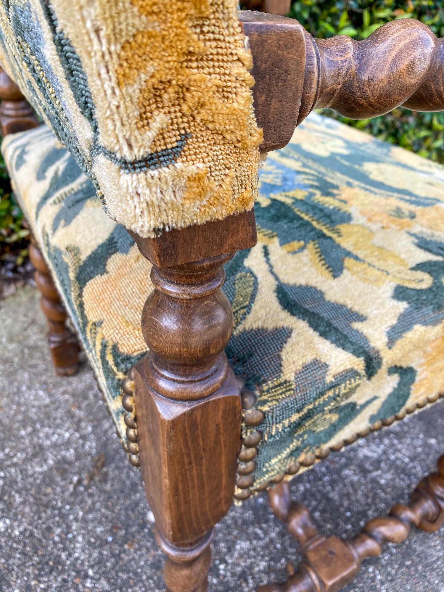 Antique French Barley Twist Armchair with Floral Upholstery, circa 1900 7