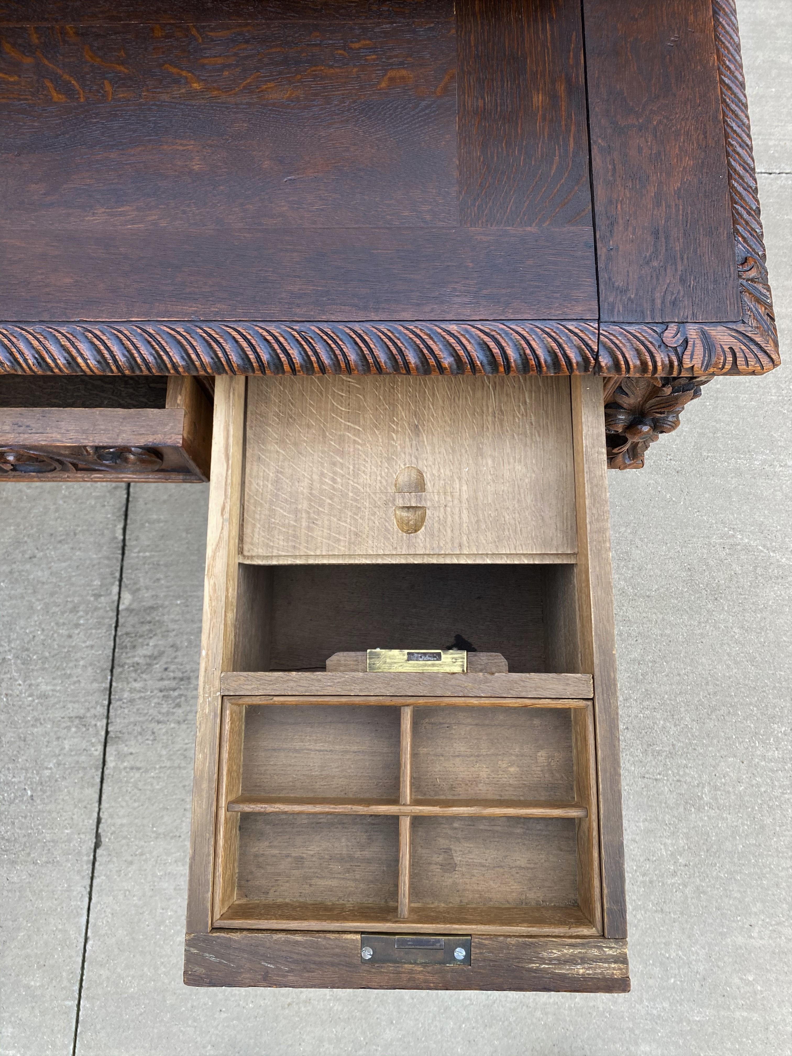 Antique French Barley Twist Desk Renaissance Revival Oak Office Library Desk 19C 5