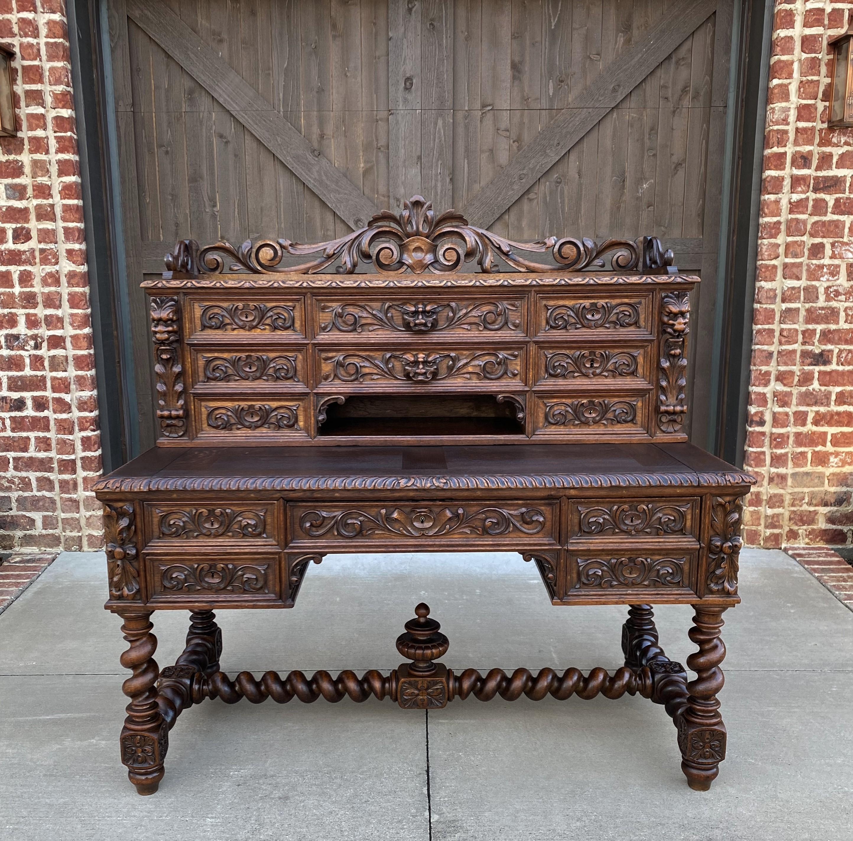 Monumental 19th century antique french oak Renaissance Revival library office desk with drawers and barley twist legs ~~c. 1880s

With so many people working from home now, Desks have become our most often requested items this year~~this is a