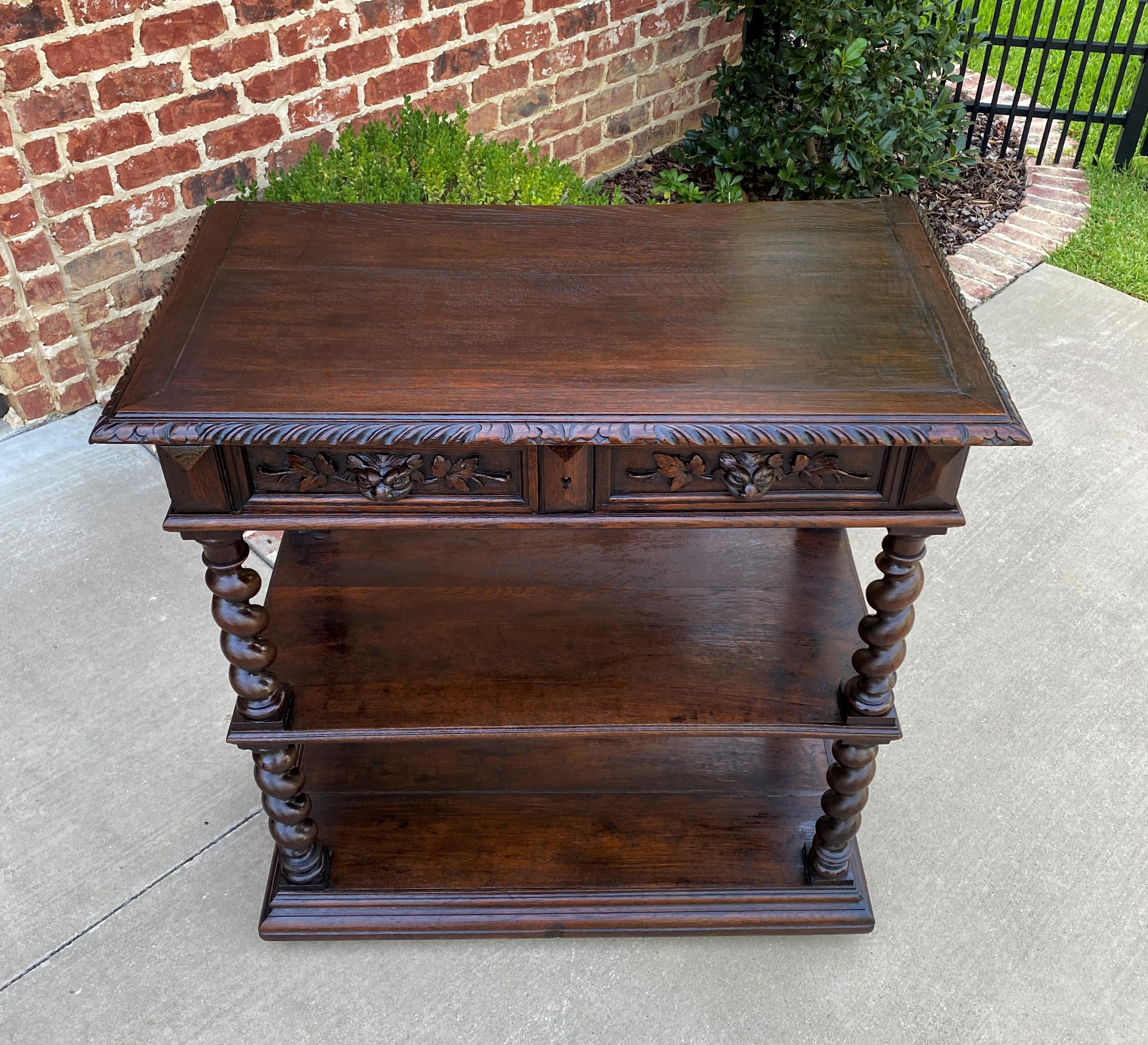 Antique French Barley Twist Dessert Server 2-Tier Sideboard 2 Drawers Petite Oak In Good Condition In Tyler, TX