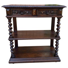 Antique French Barley Twist Dessert Server 2-Tier Sideboard 2 Drawers Petite Oak