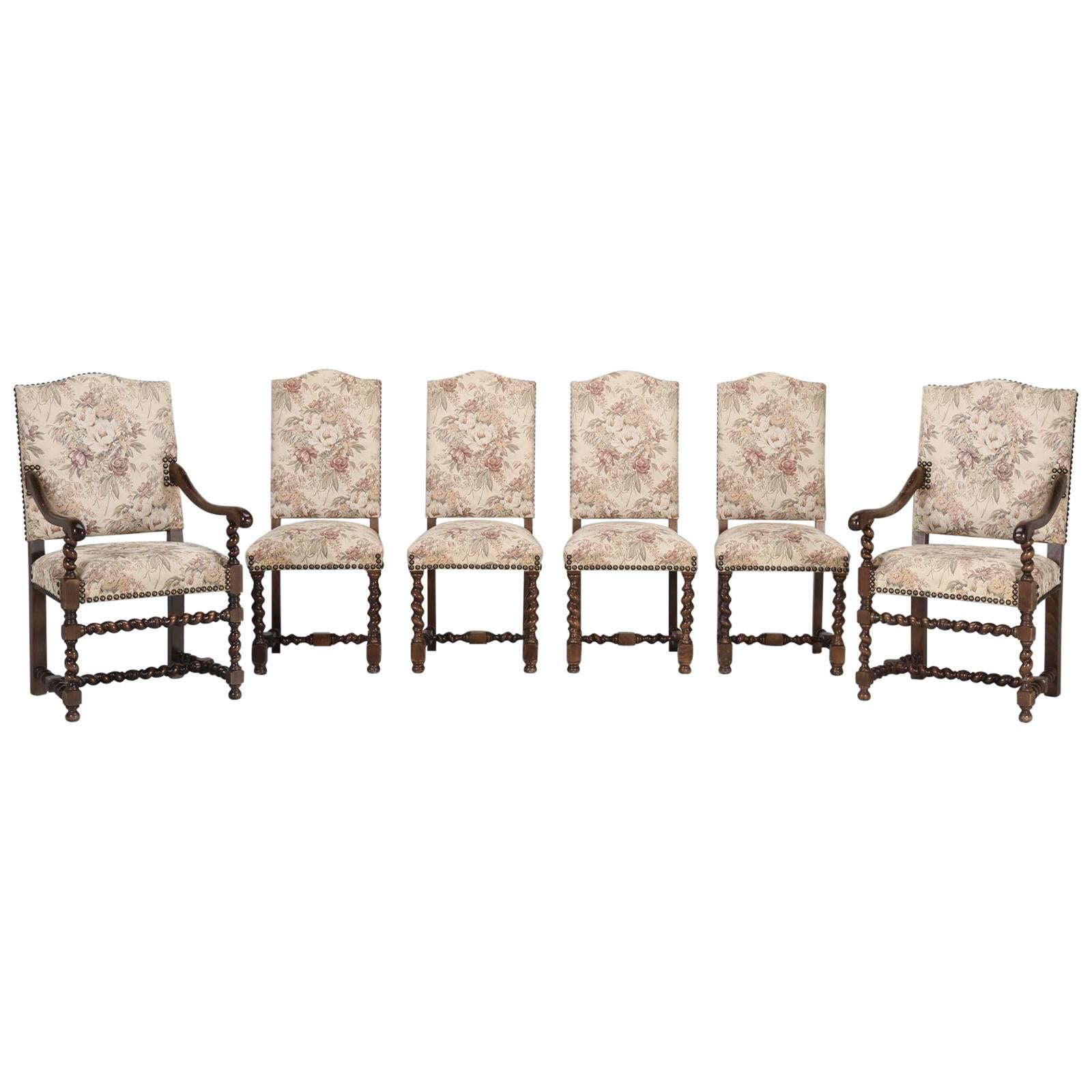 Antique French Barley Twist Dining Chairs, Set of Six in as Found Condition