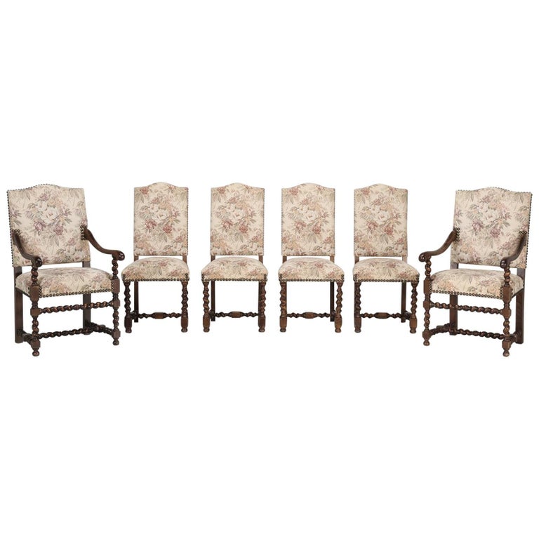Antique French Barley Twist Dining Chairs, Set of Six in as Found Condition For Sale at 1stDibs