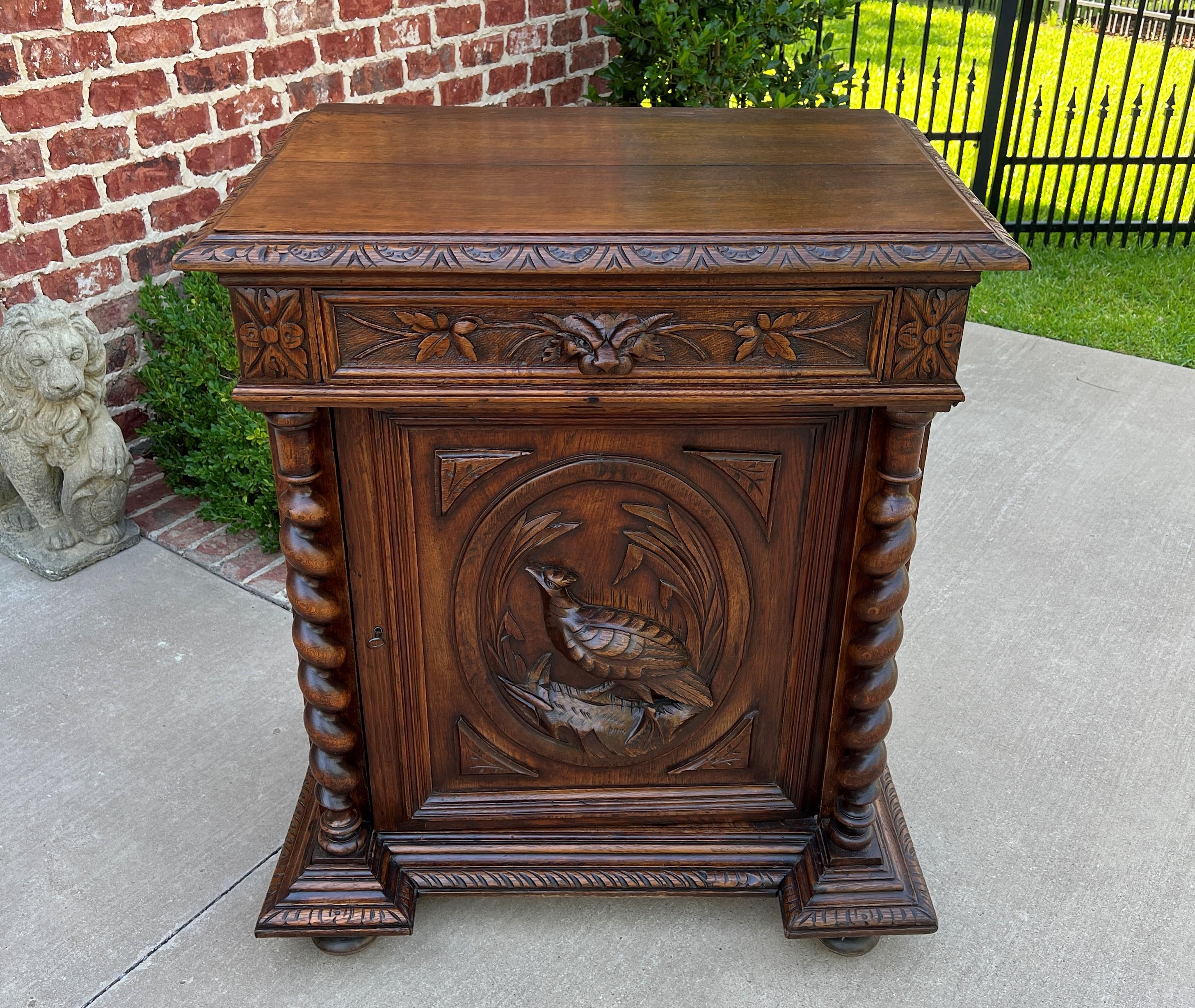 Renaissance Revival Antique French Barley Twist Jam Cabinet Cupboard Liquor Cabinet Bar Oak with Key