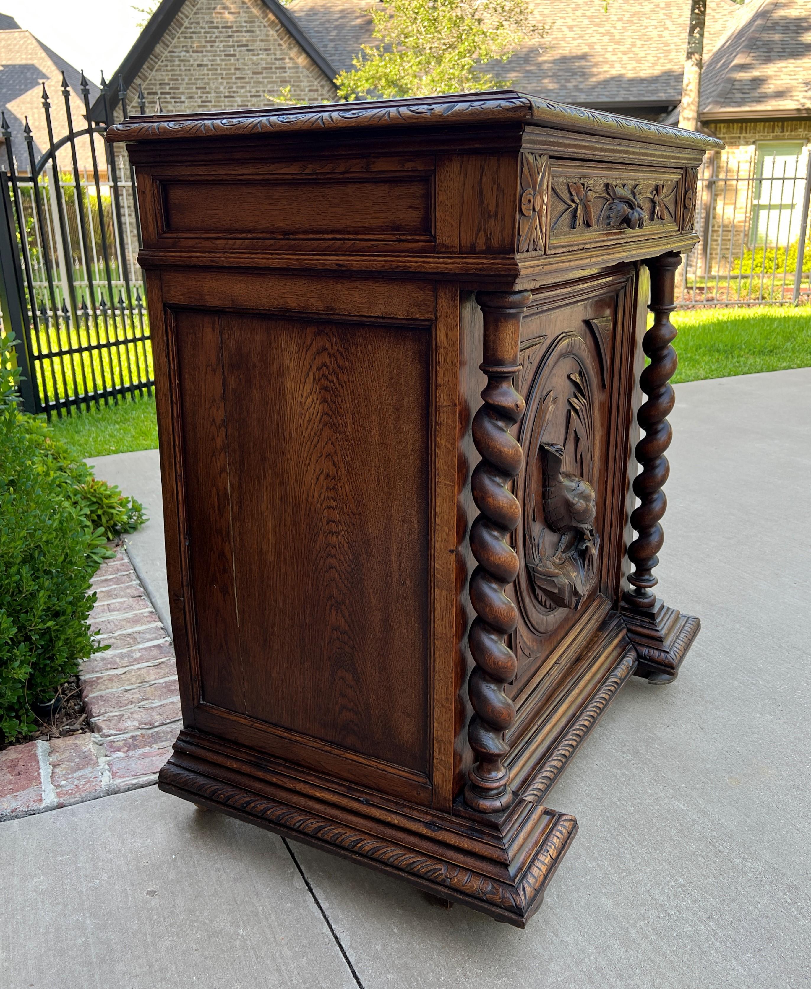 Carved Antique French Barley Twist Jam Cabinet Cupboard Liquor Cabinet Bar Oak with Key