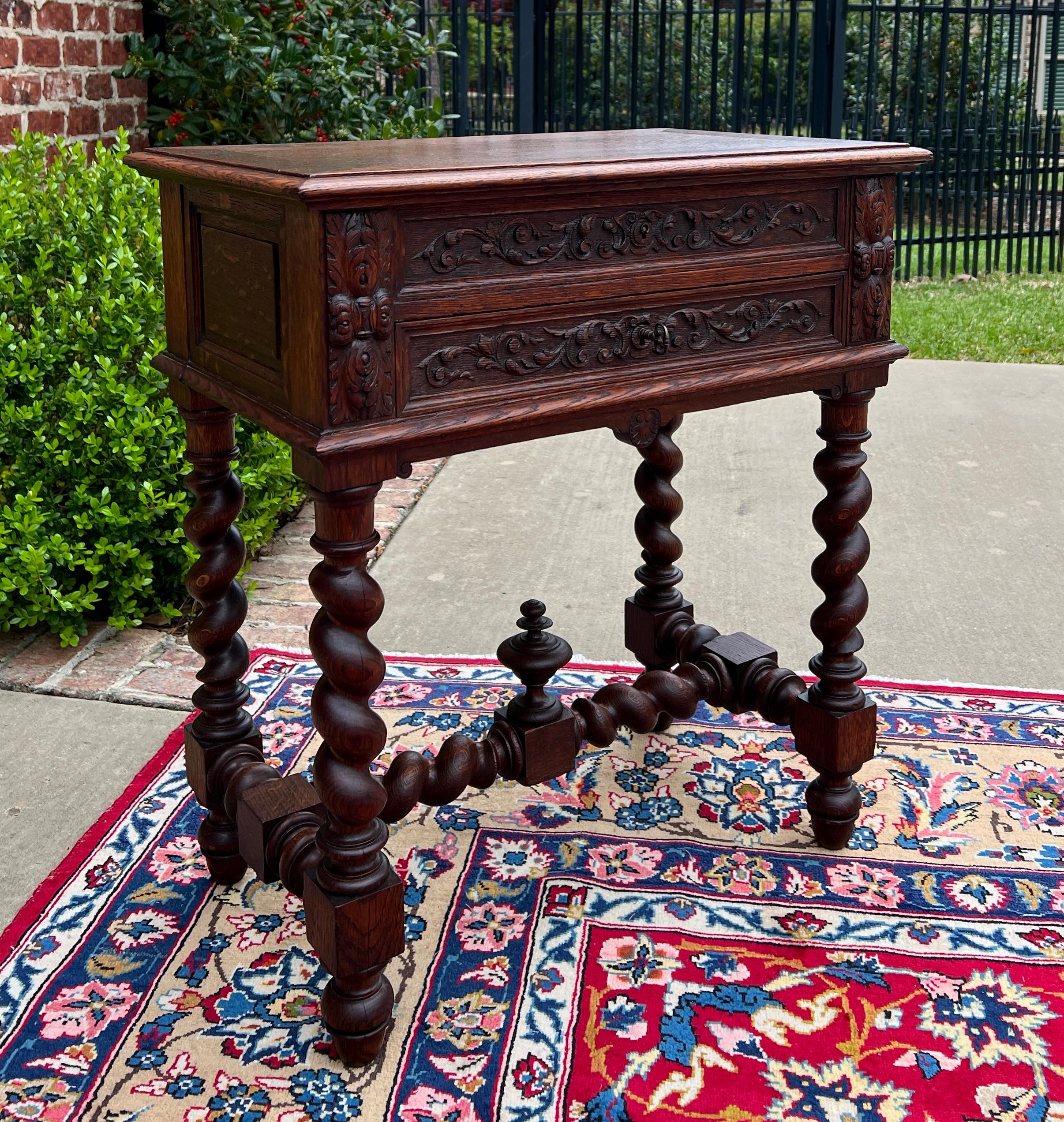 Antique French BARLEY TWIST Jewelry Chest Side End Table Sewing Box Oak 19thC For Sale 4