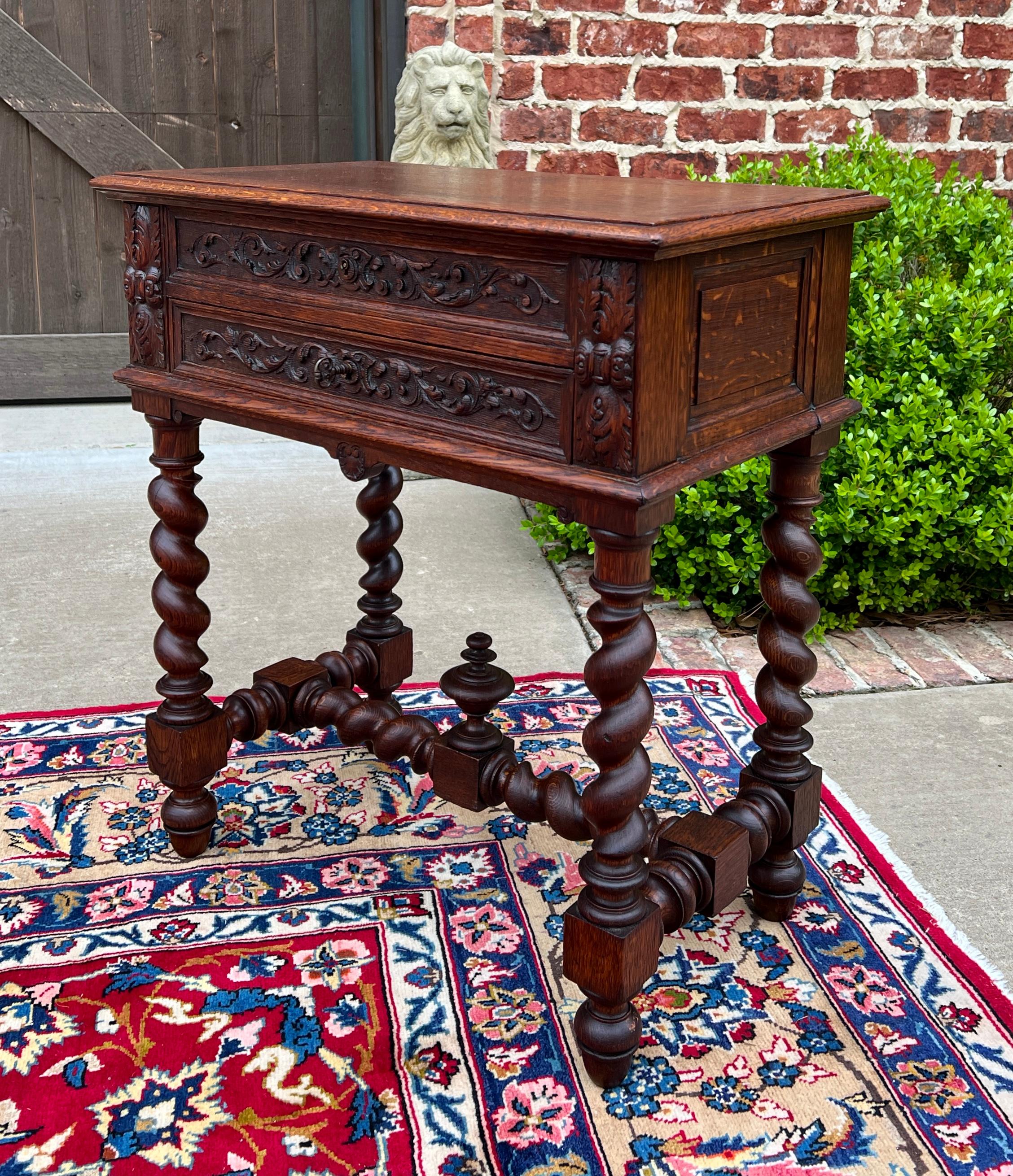 Antique French BARLEY TWIST Jewelry Chest Side End Table Sewing Box Oak 19thC For Sale 9