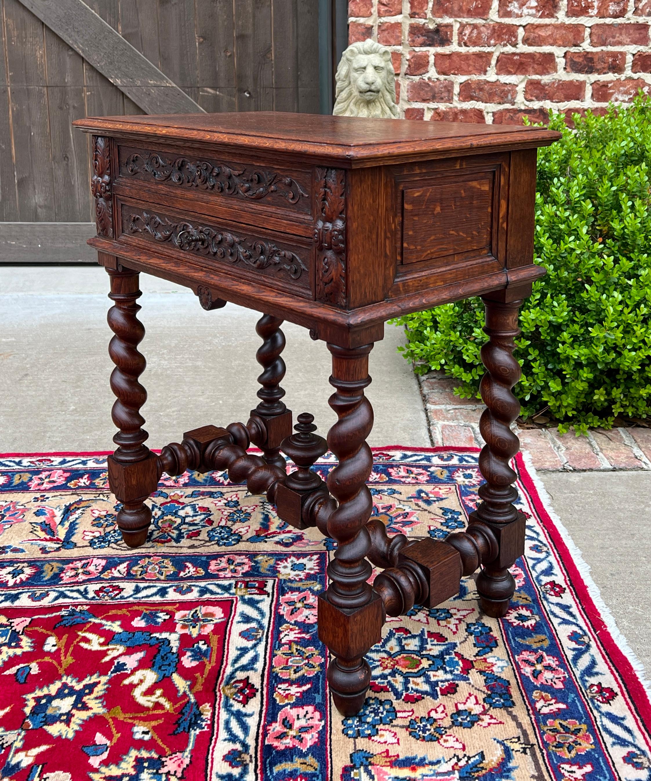Antique French BARLEY TWIST Jewelry Chest Side End Table Sewing Box Oak 19thC For Sale 12