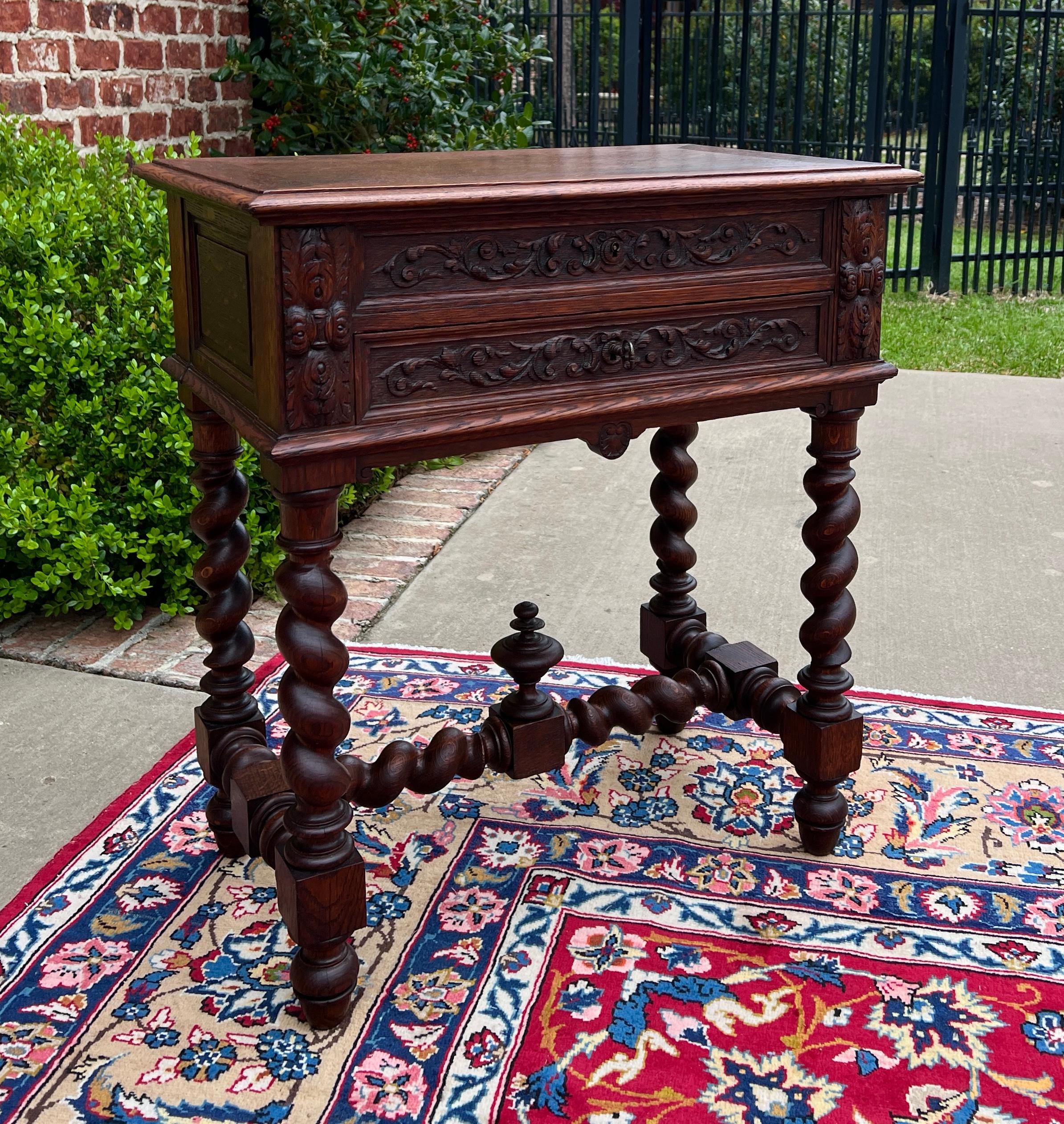 Carved Antique French BARLEY TWIST Jewelry Chest Side End Table Sewing Box Oak 19thC For Sale